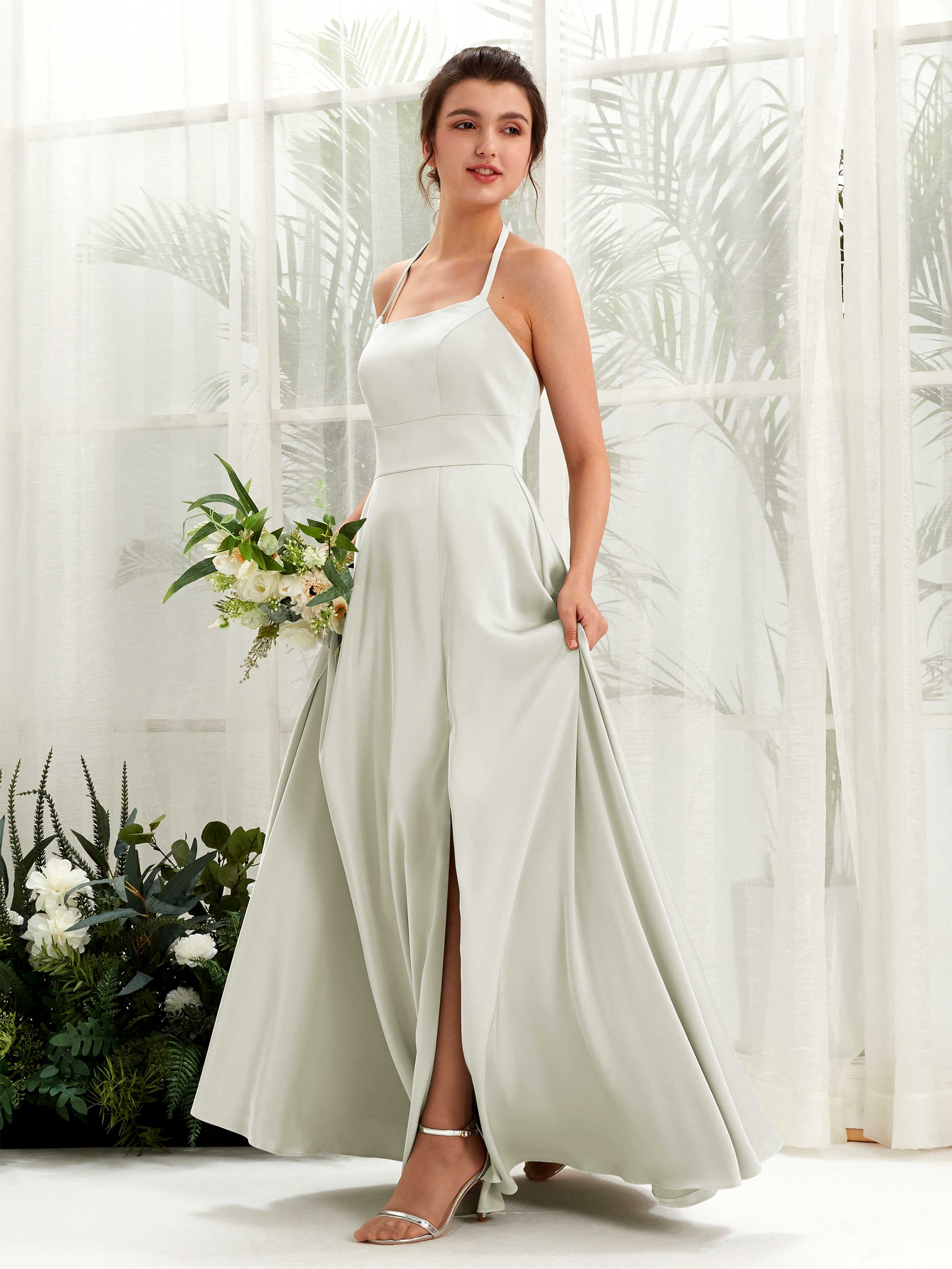 Jocelyn Ivory Satin Halter Maxi Dress