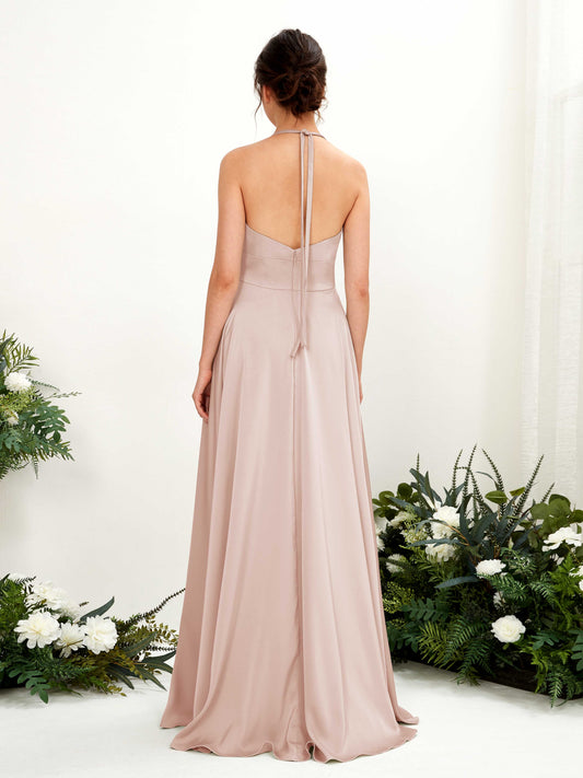 Jocelyn Pearl Pink Satin Halter Maxi Dress