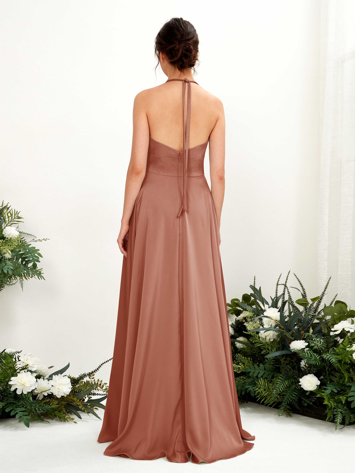 Jocelyn Raw Sienna Satin Halter Maxi Dress