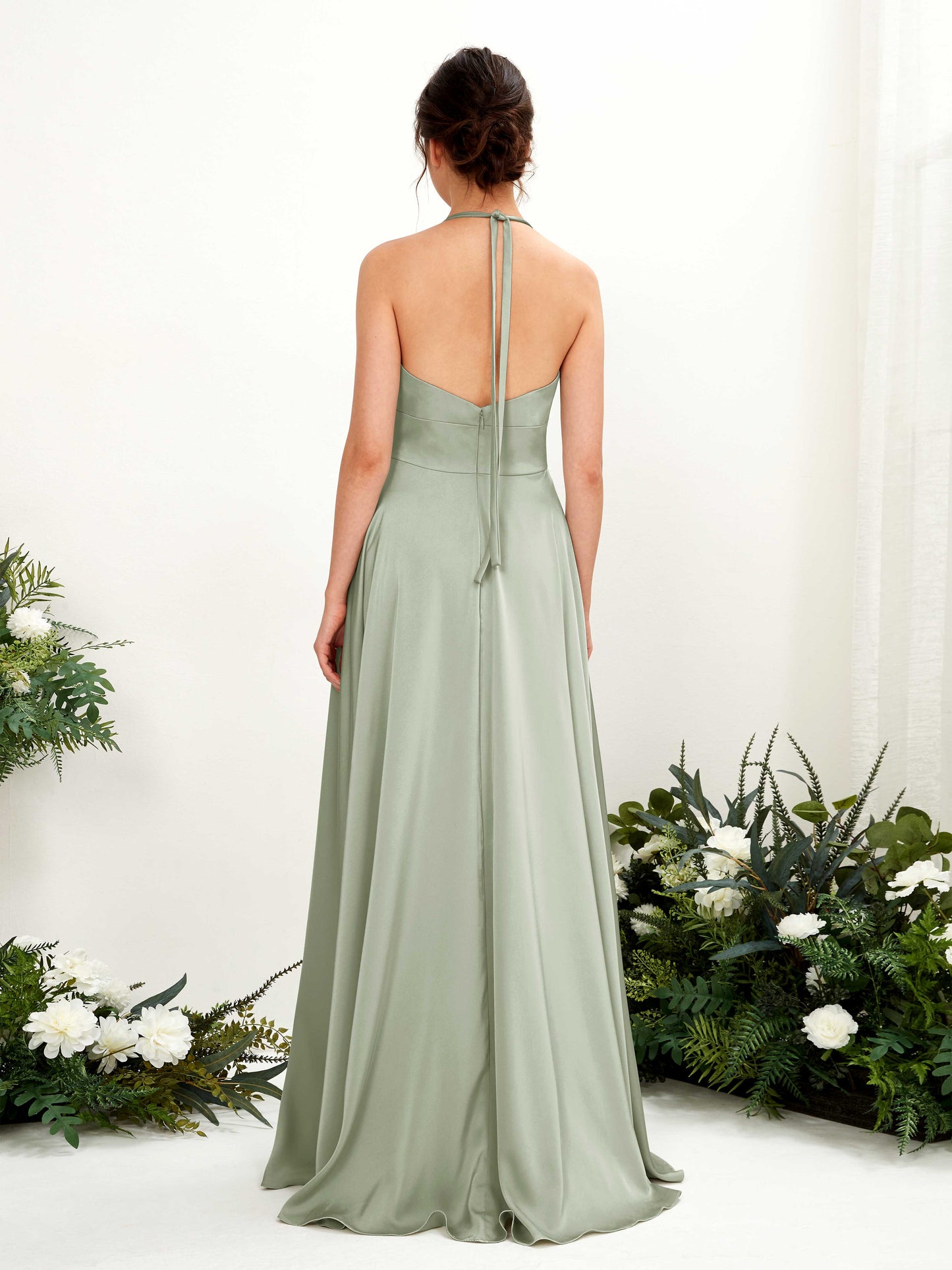 Jocelyn Sage Green Satin Halter Maxi Dress