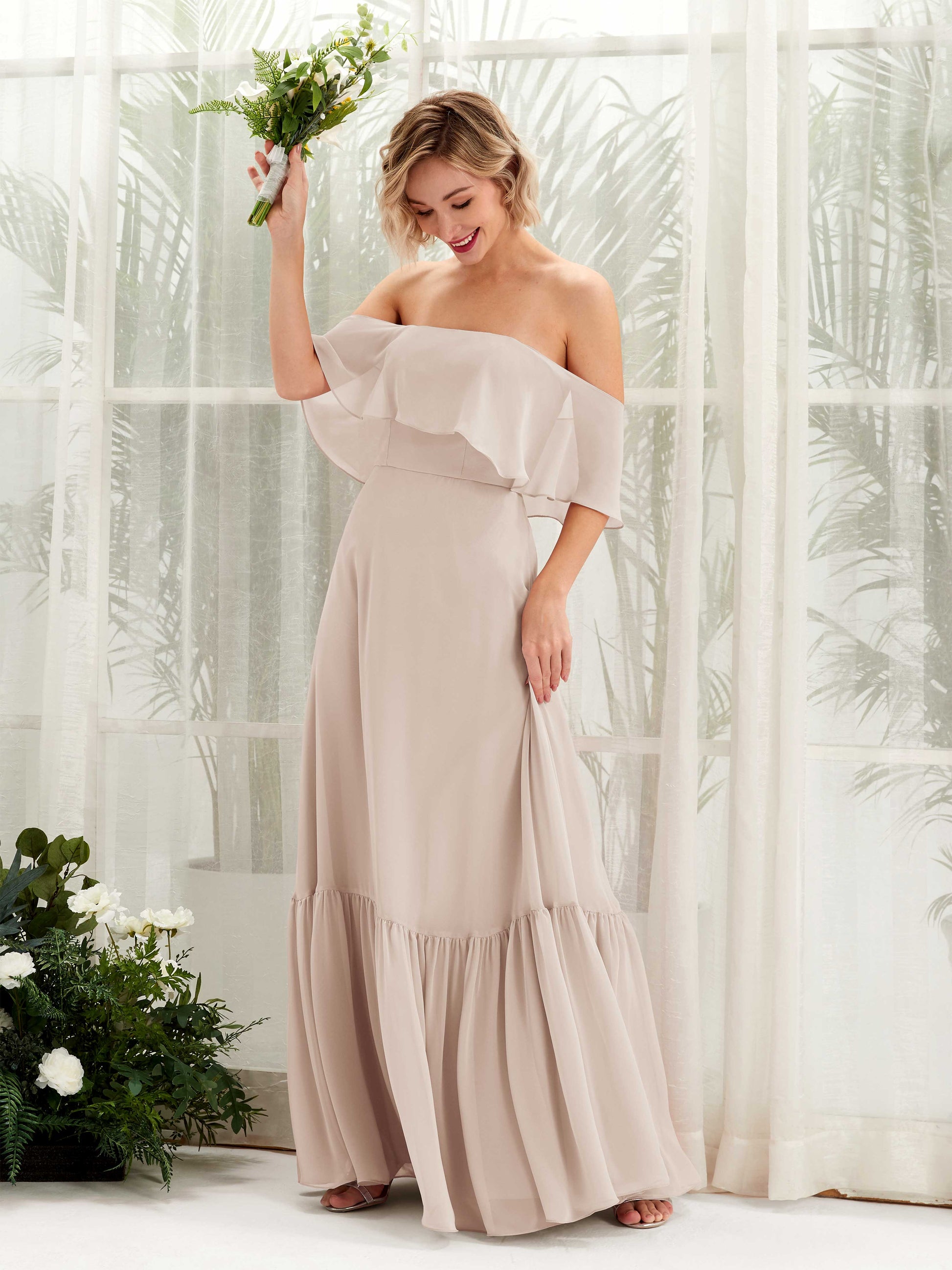 Joie Champagne Off Shoulder Maxi Dress