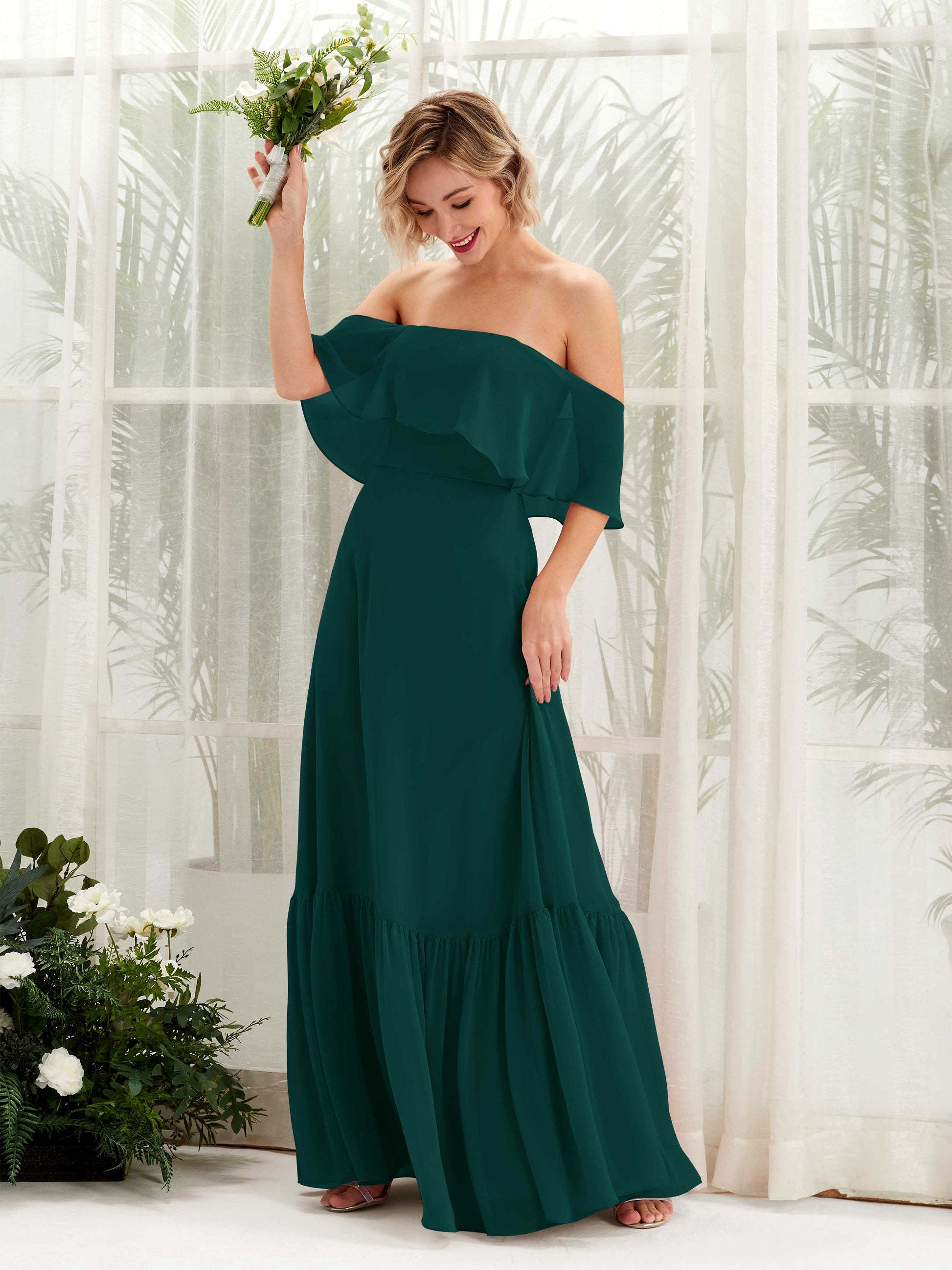 Joie Dark Emerald Off Shoulder Maxi Dress