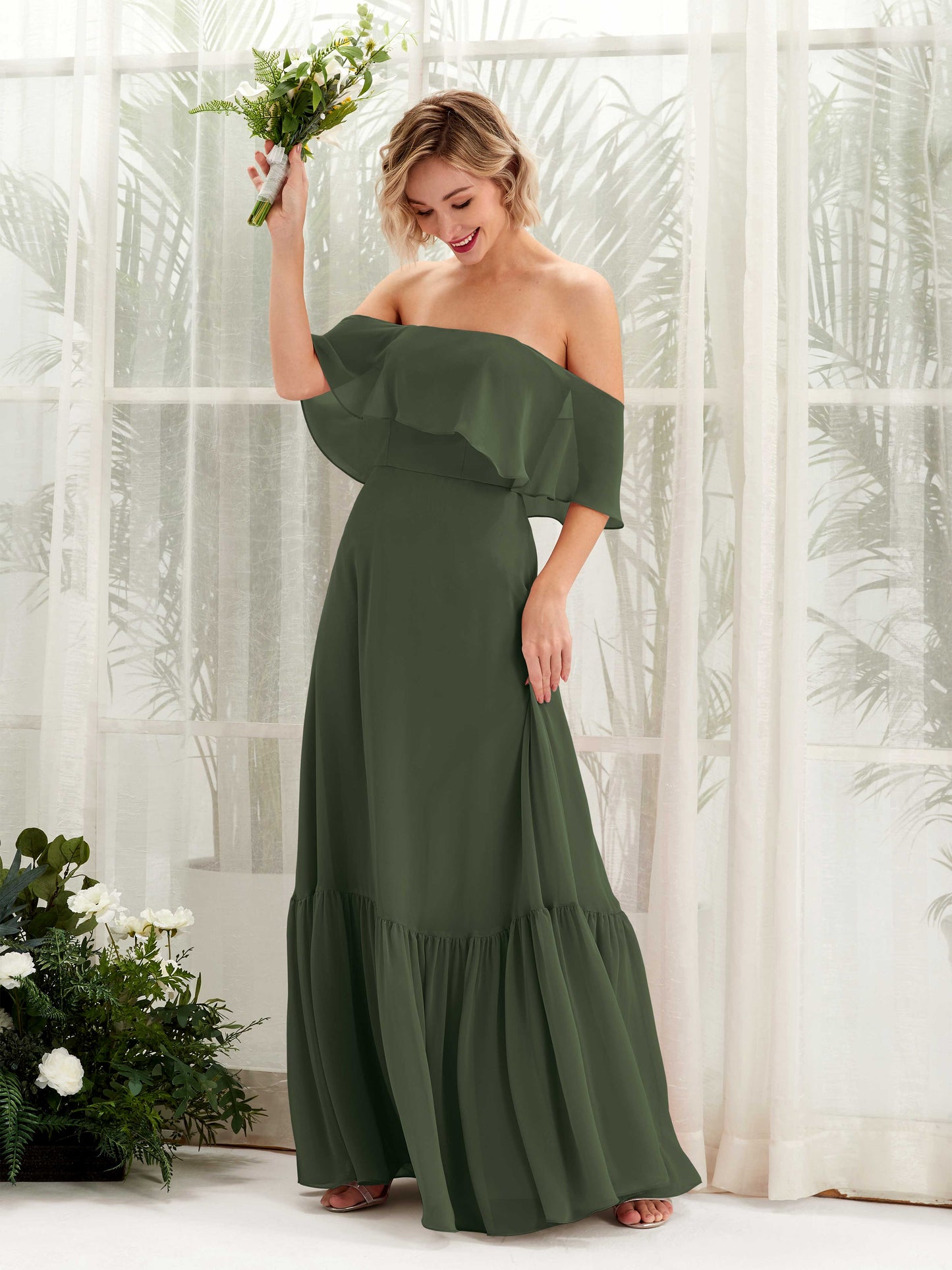 Joie Martini Olive Off Shoulder Maxi Dress