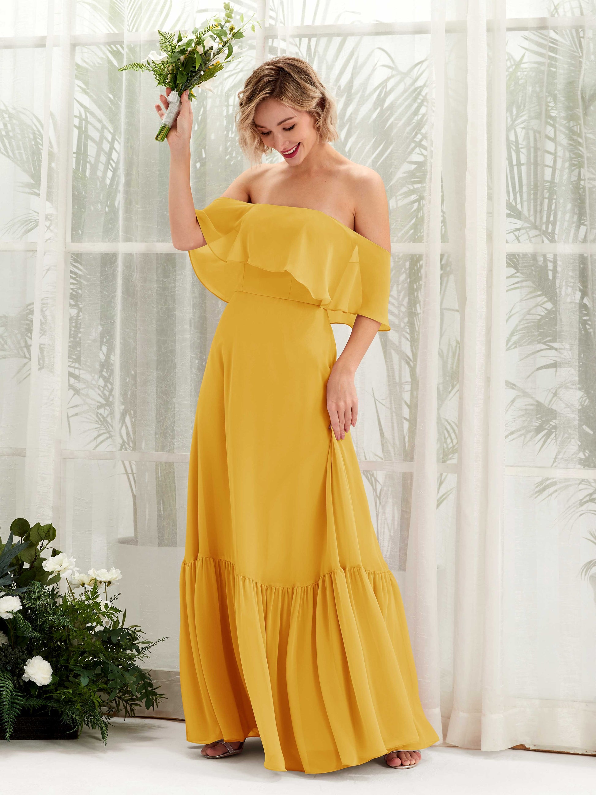 Joie Mustard Yellow Off Shoulder Maxi Dress