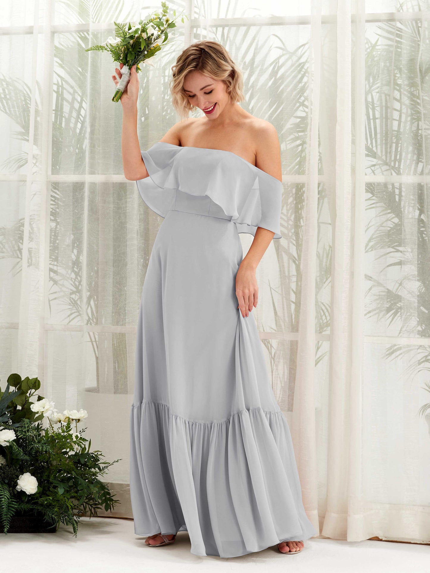 Joie Silver Off Shoulder Maxi Dress