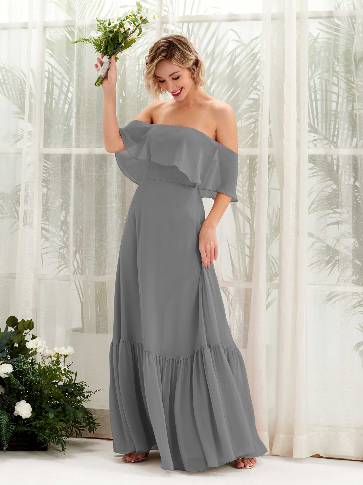 Joie Steel Gray Off Shoulder Maxi Dress