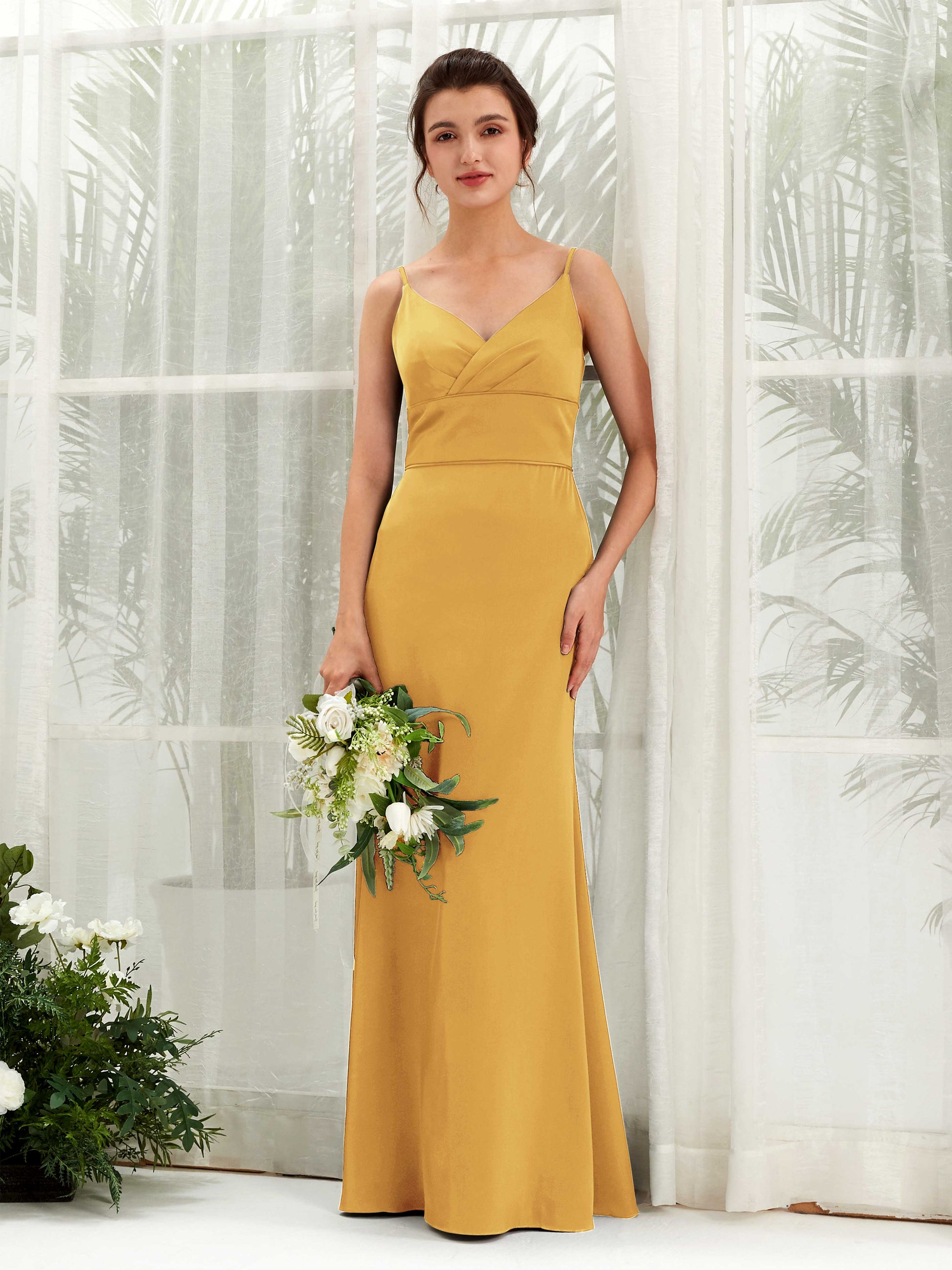 Kama Canary Satin Sleeveless Maxi Dress