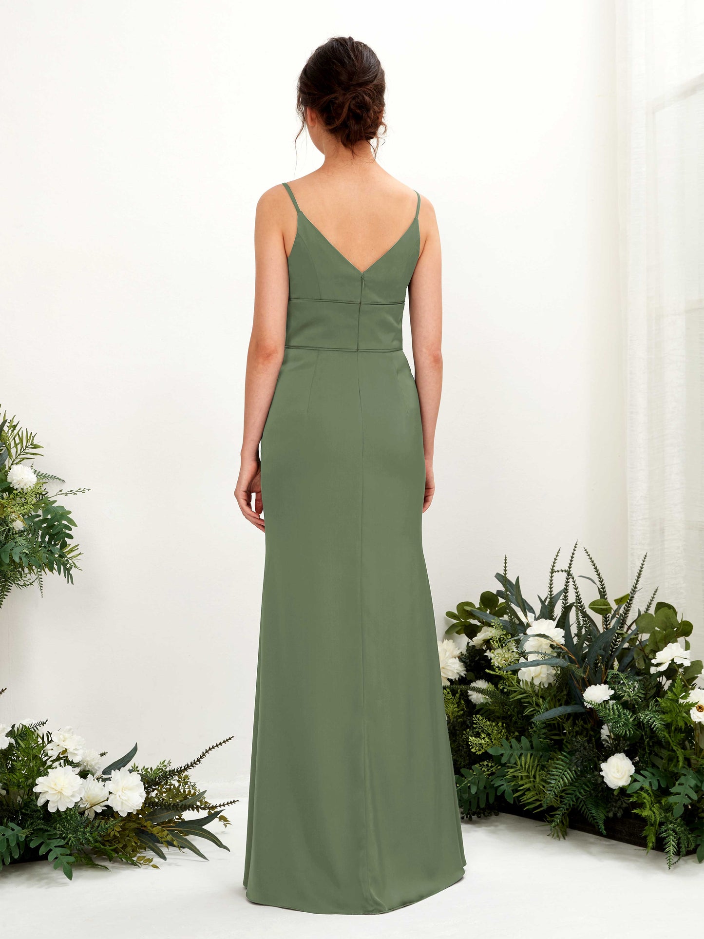 Kama Green Olive Satin Sleeveless Maxi Dress