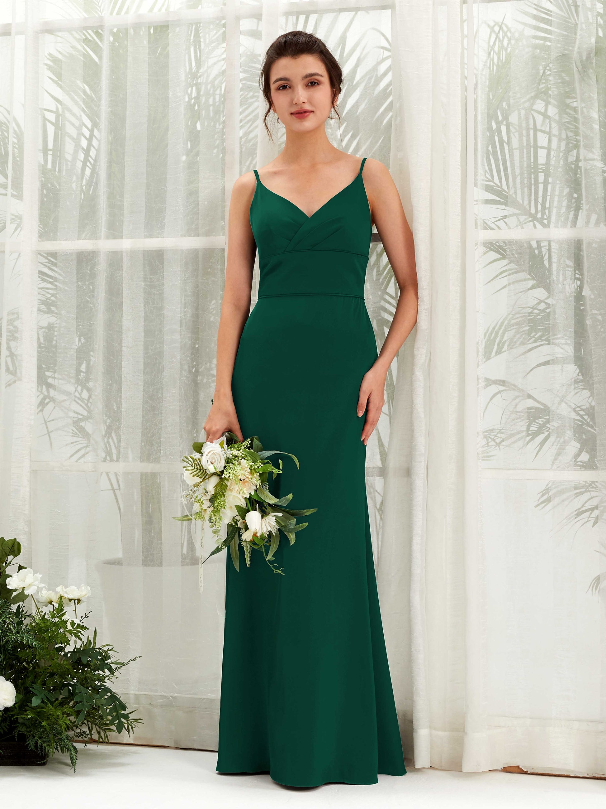 Kama Hunter Green Satin Sleeveless Maxi Dress