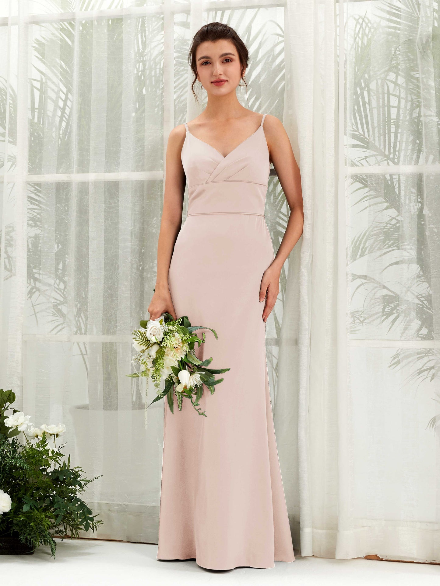 Kama Pearl Pink Satin Sleeveless Maxi Dress