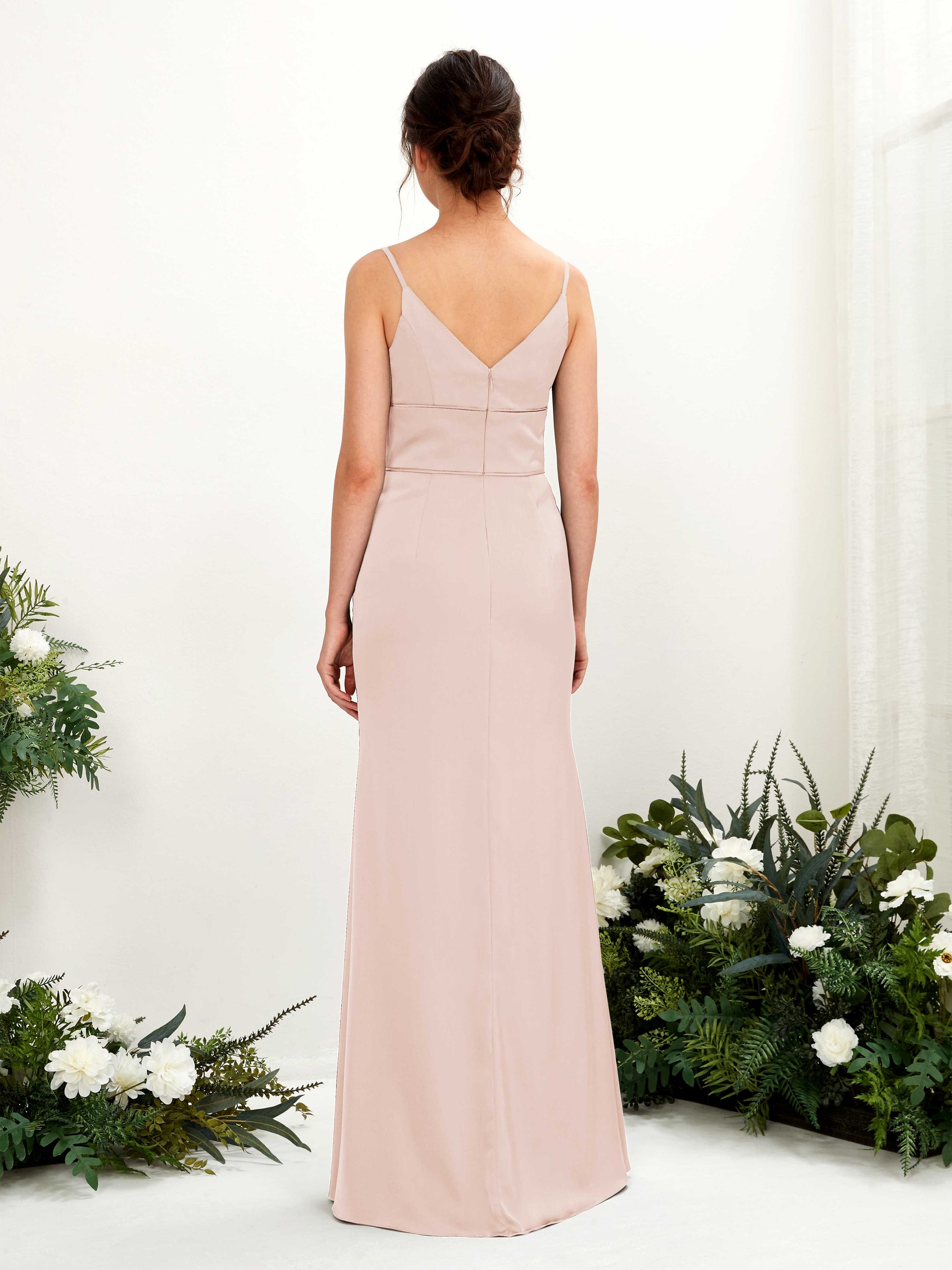 Kama Pearl Pink Satin Sleeveless Maxi Dress