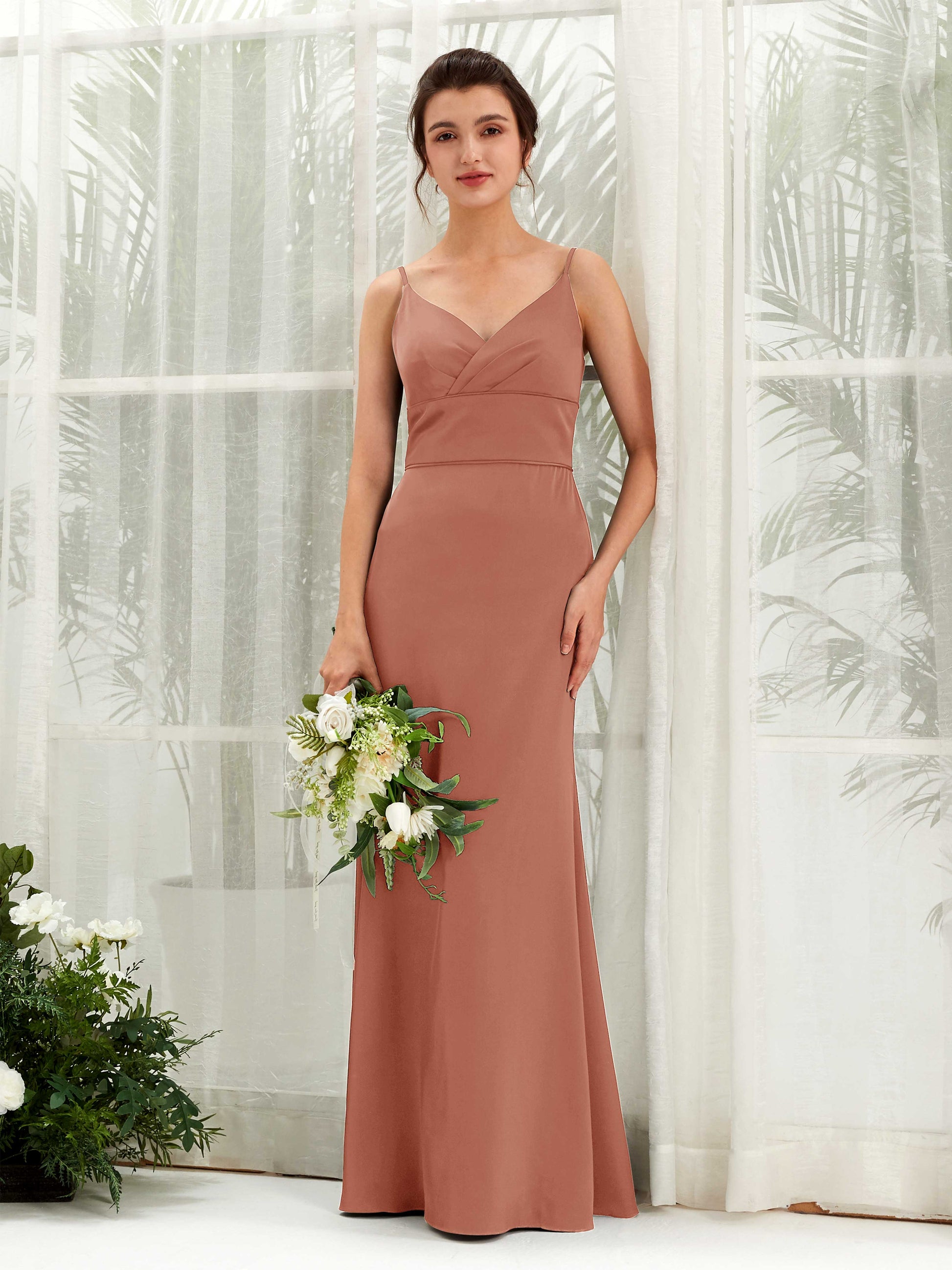 Kama Raw Sienna Satin Sleeveless Maxi Dress