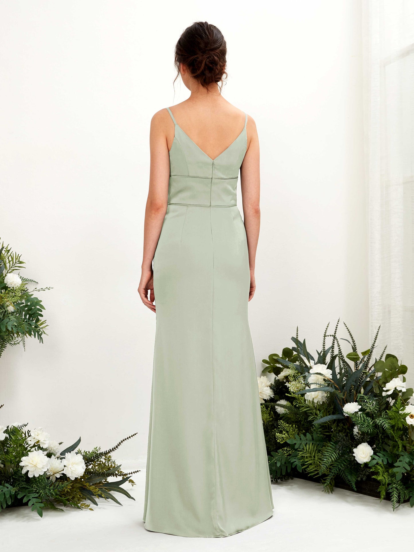 Kama Sage Green Satin Sleeveless Maxi Dress