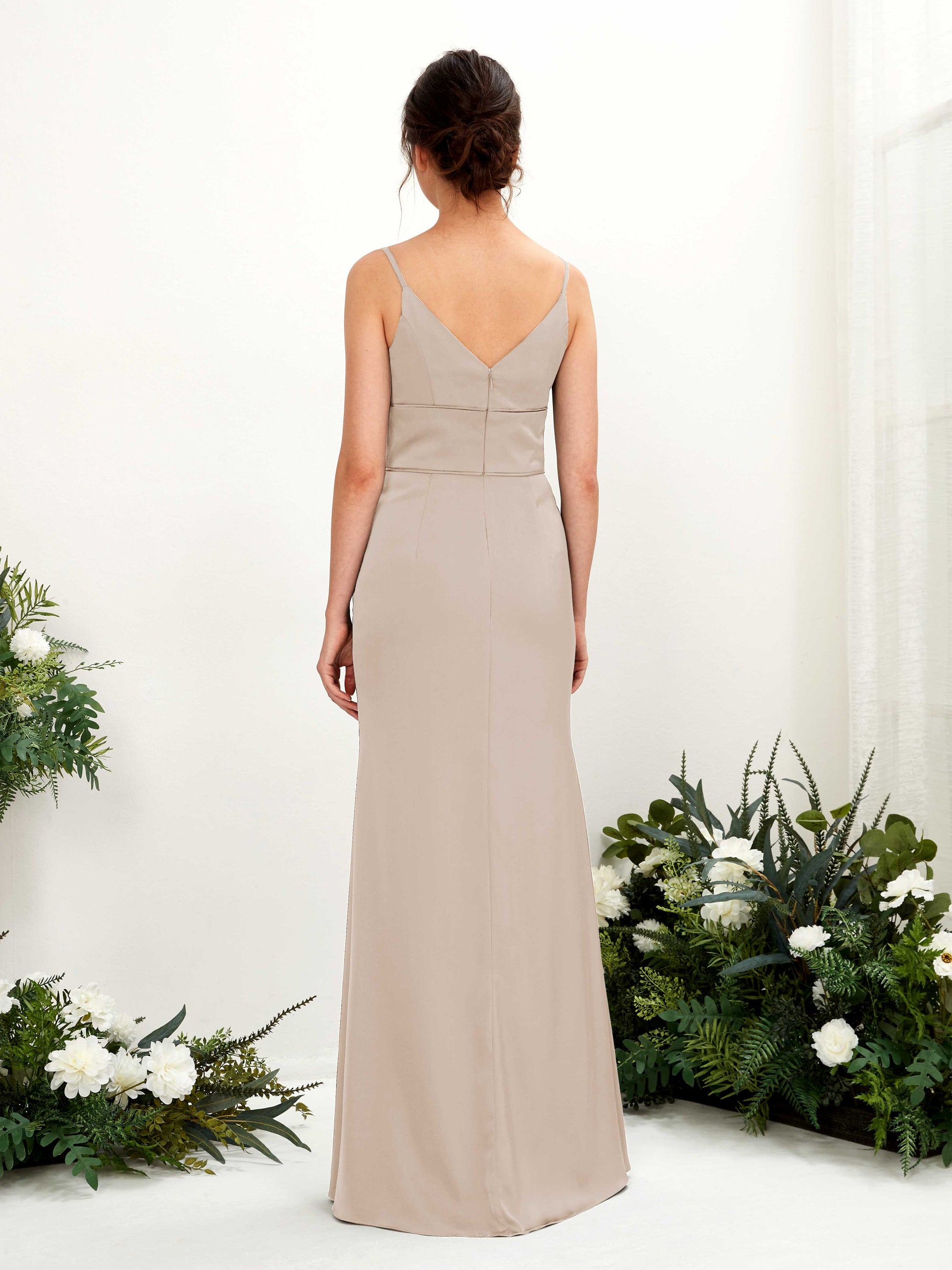 Kama Taupe Satin Sleeveless Maxi Dress