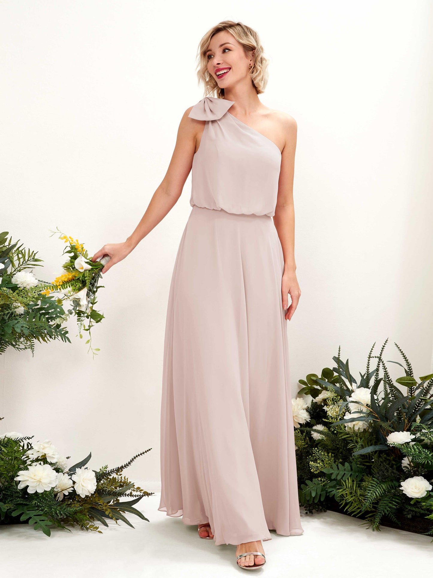 Laurel Biscotti One Shoulder Maxi Dress