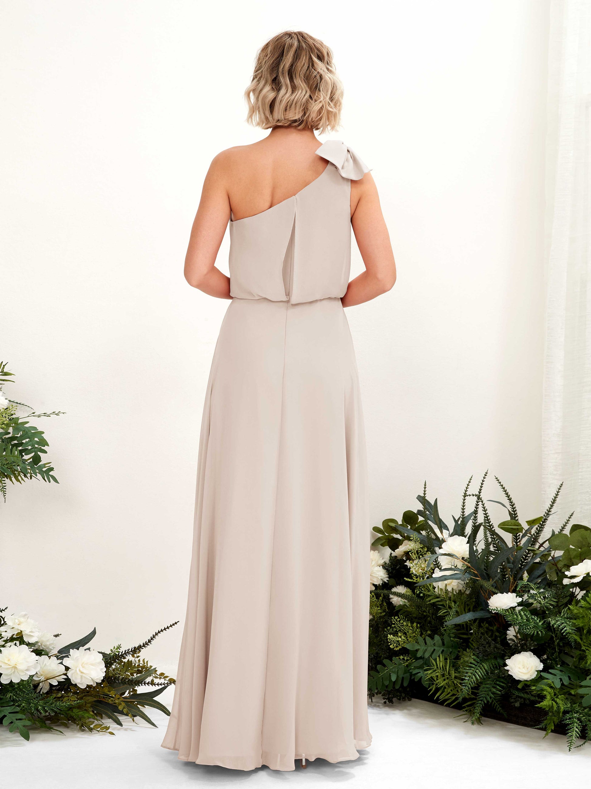 Laurel Champagne One Shoulder Maxi Dress