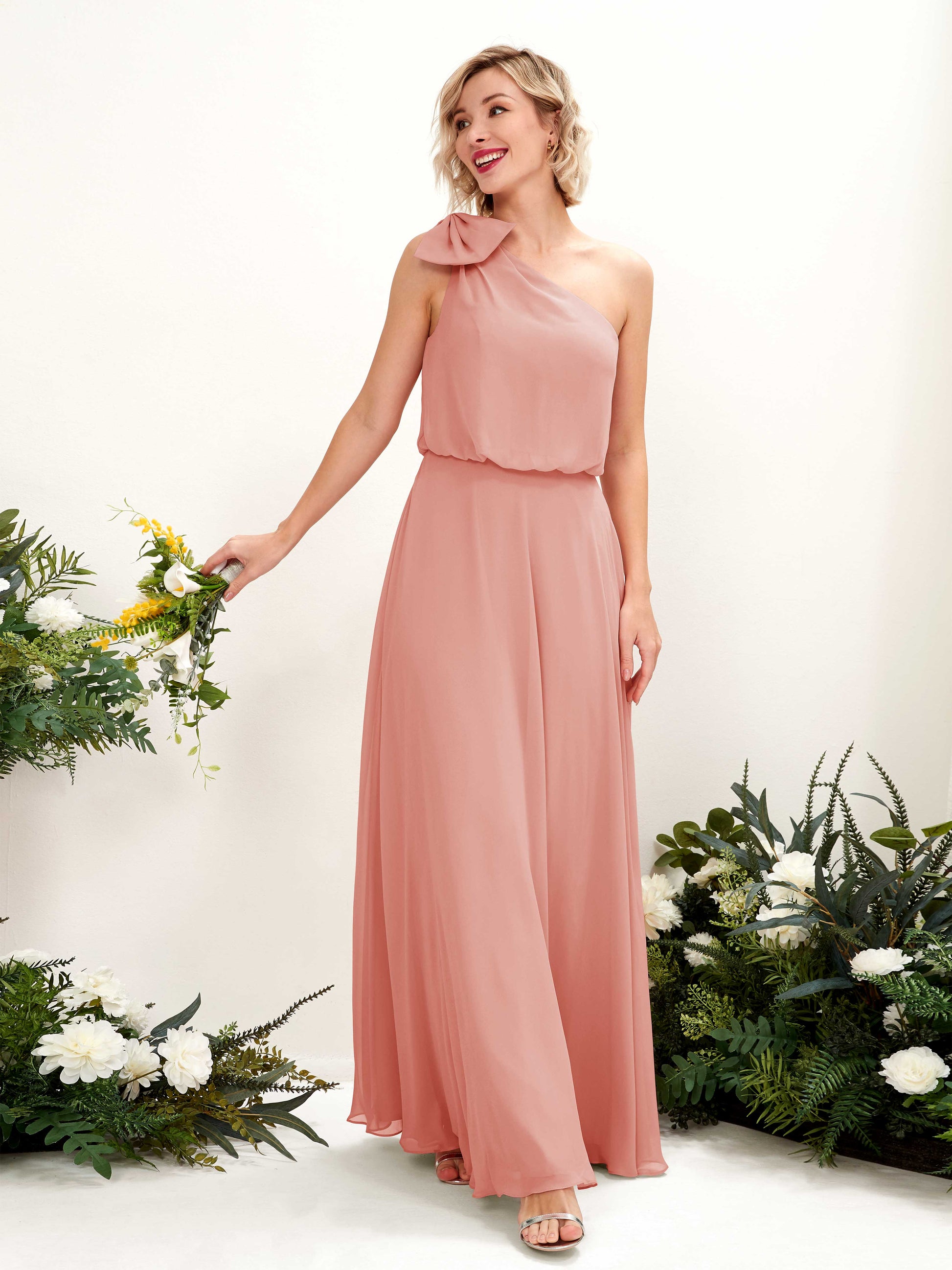 Laurel Champagne Rose One Shoulder Maxi Dress