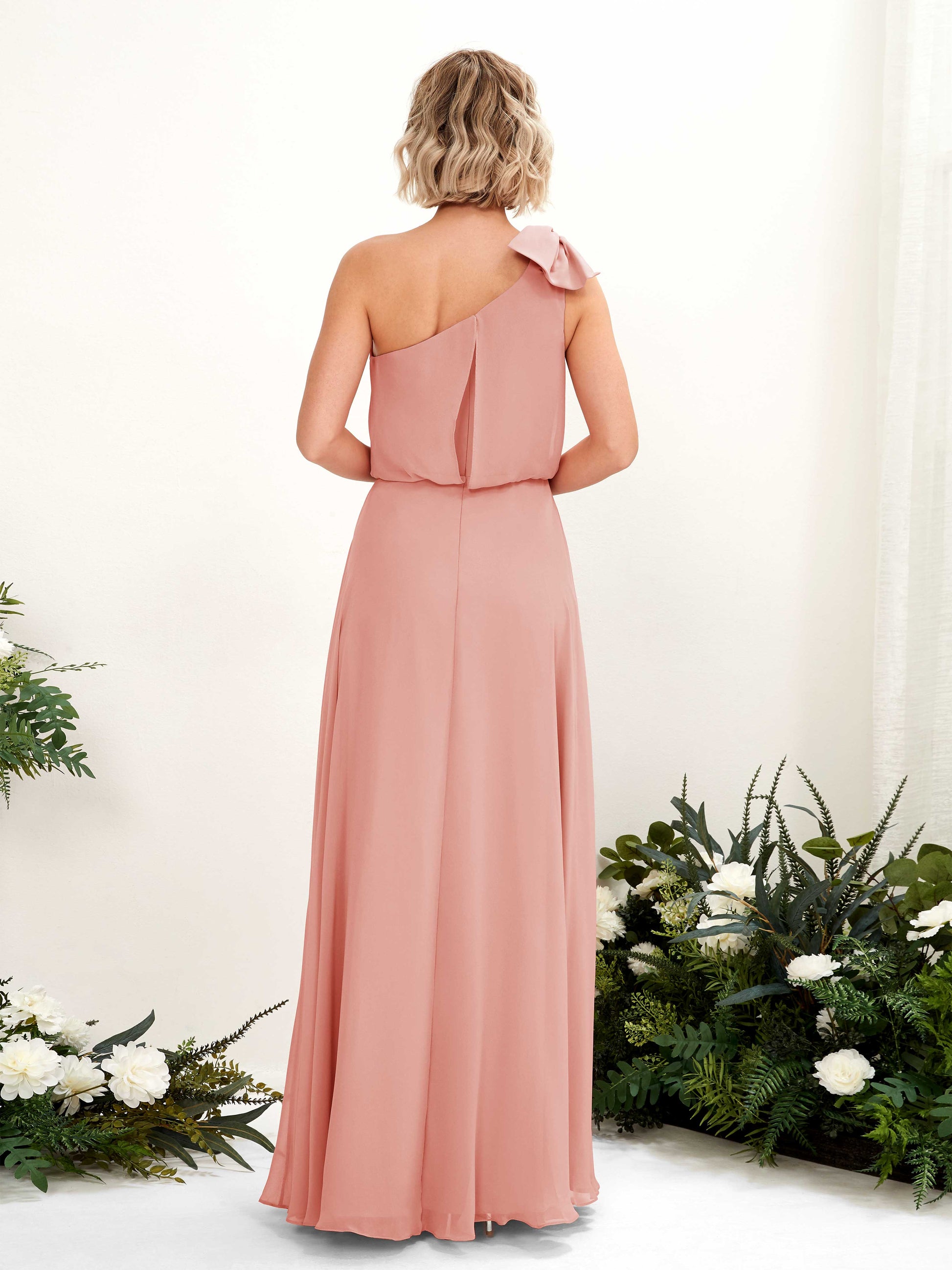 Laurel Champagne Rose One Shoulder Maxi Dress