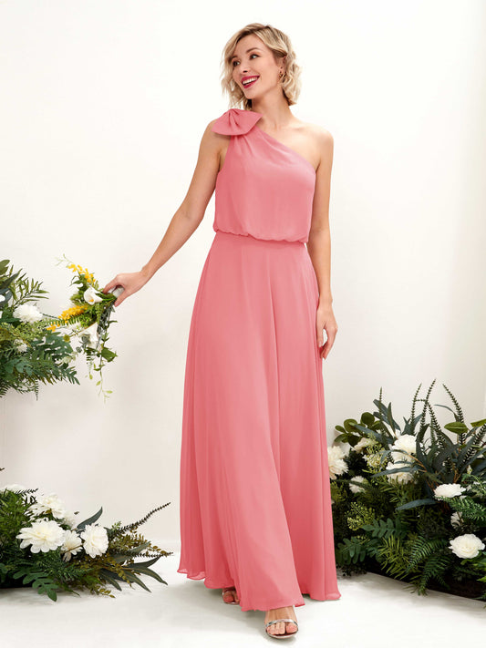 Laurel Coral Pink One Shoulder Maxi Dress