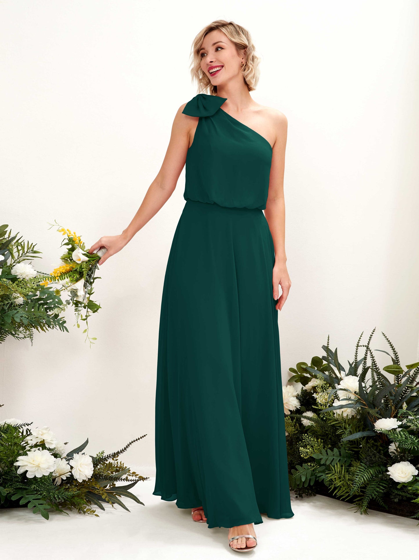 Laurel Dark Emerald One Shoulder Maxi Dress