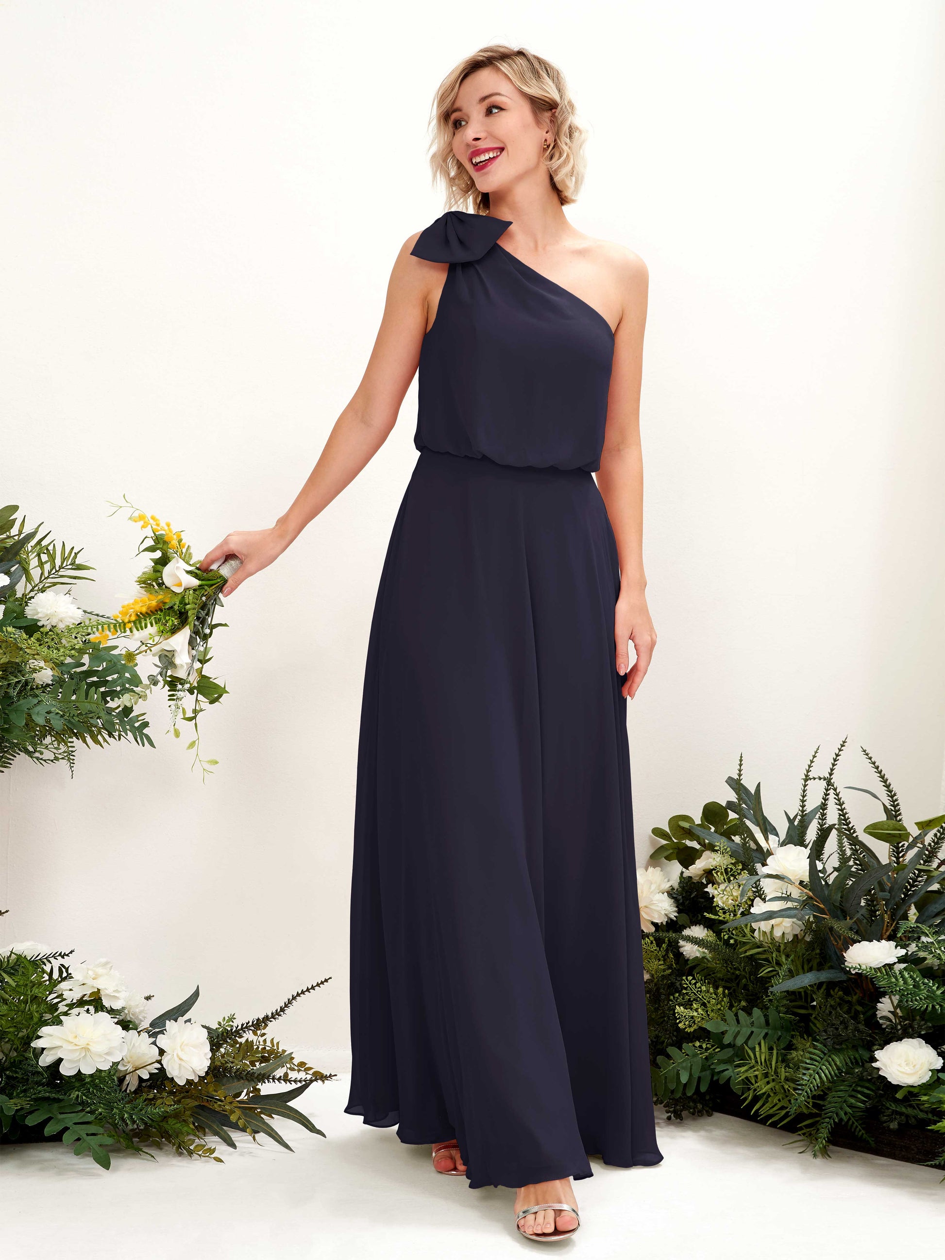 Laurel Dark Navy One Shoulder Maxi Dress