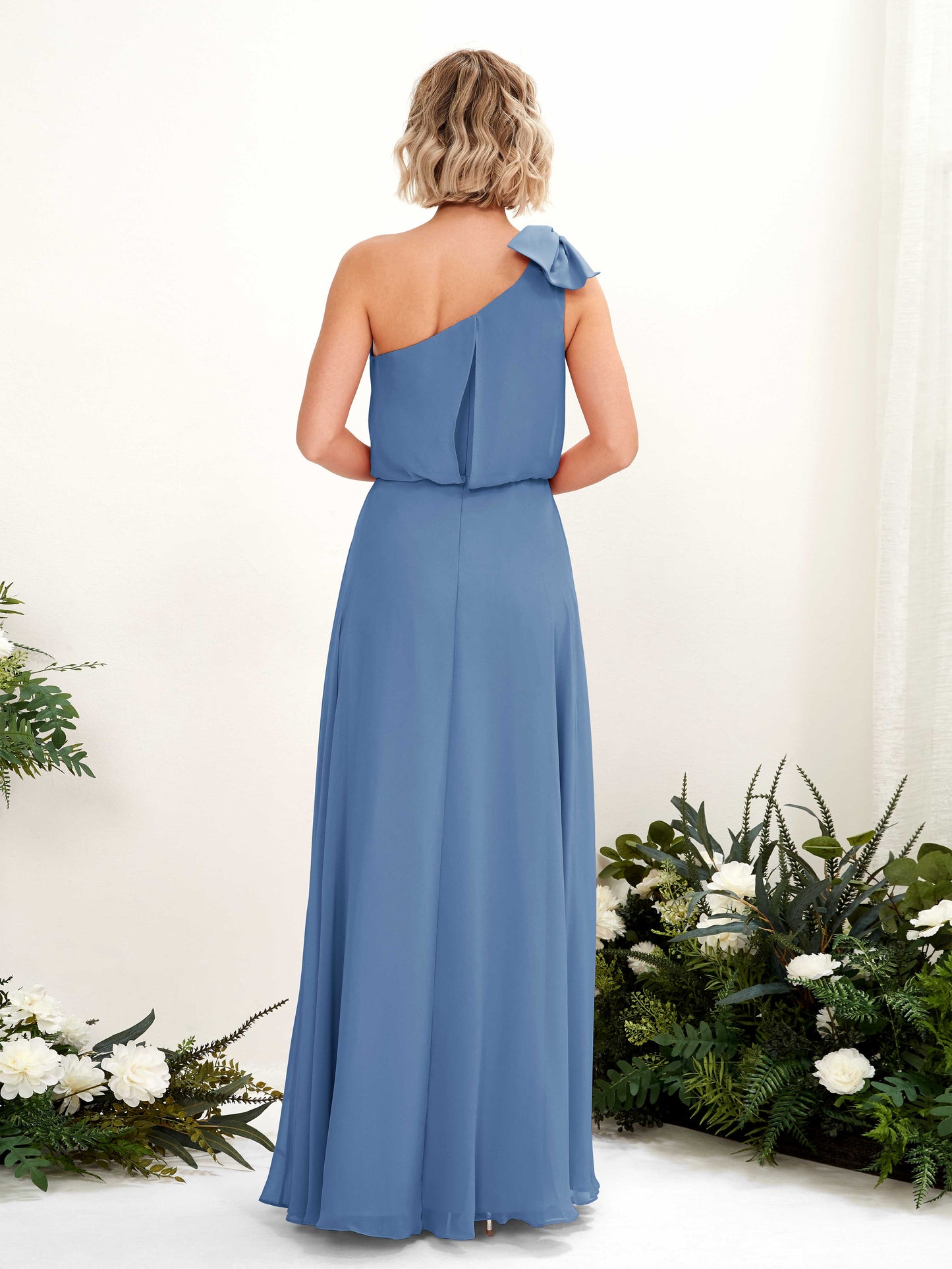 Laurel Dusty Blue One Shoulder Maxi Dress