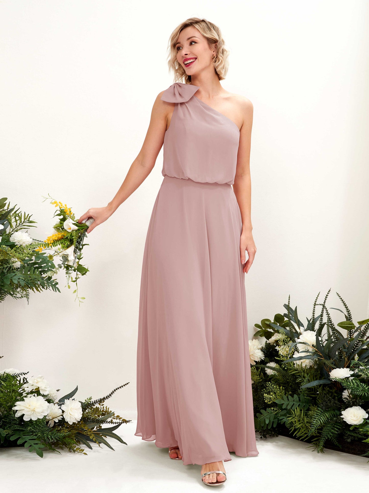 Laurel Dusty Rose One Shoulder Maxi Dress