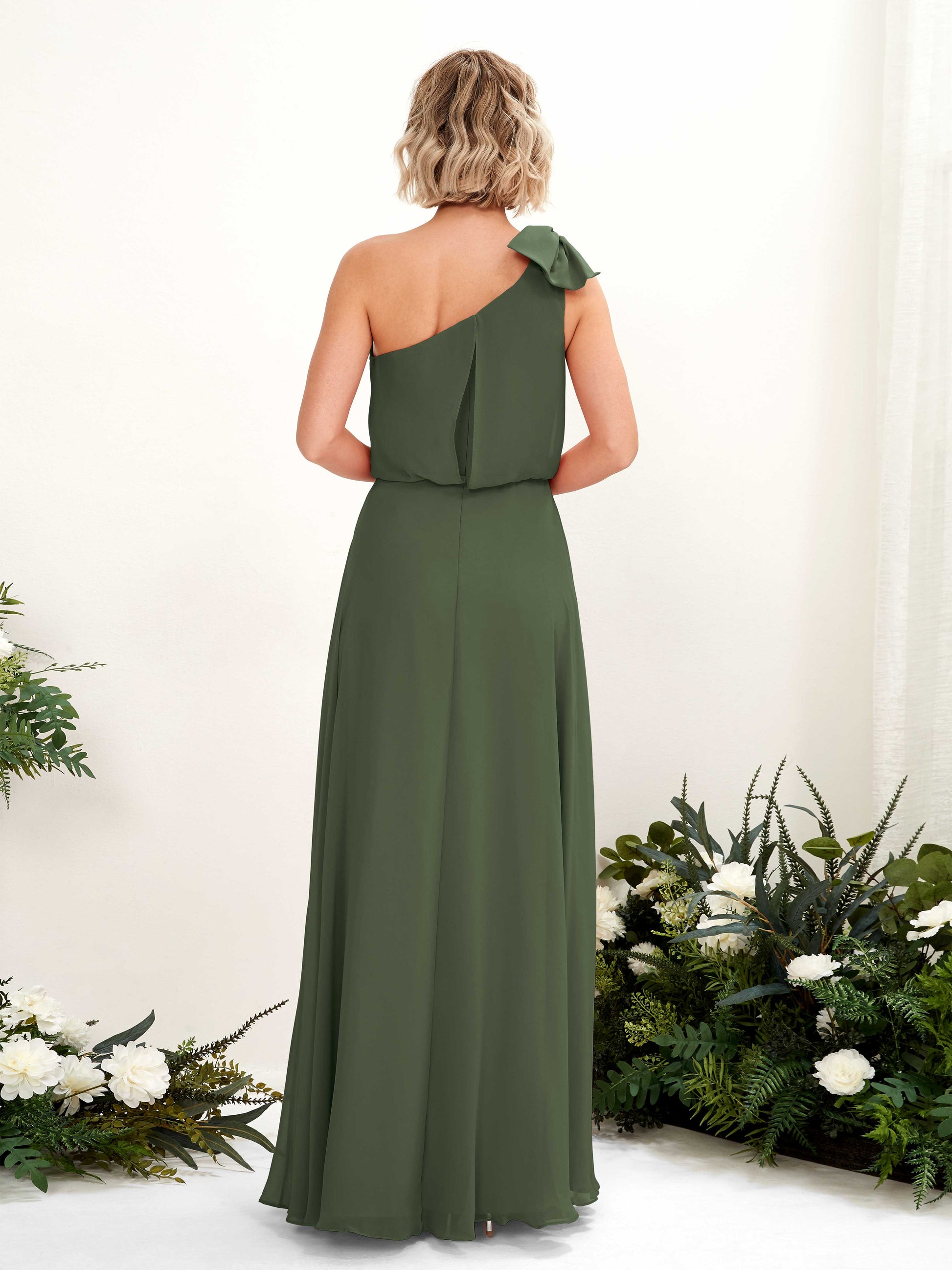 Laurel Martini Olive One Shoulder Maxi Dress