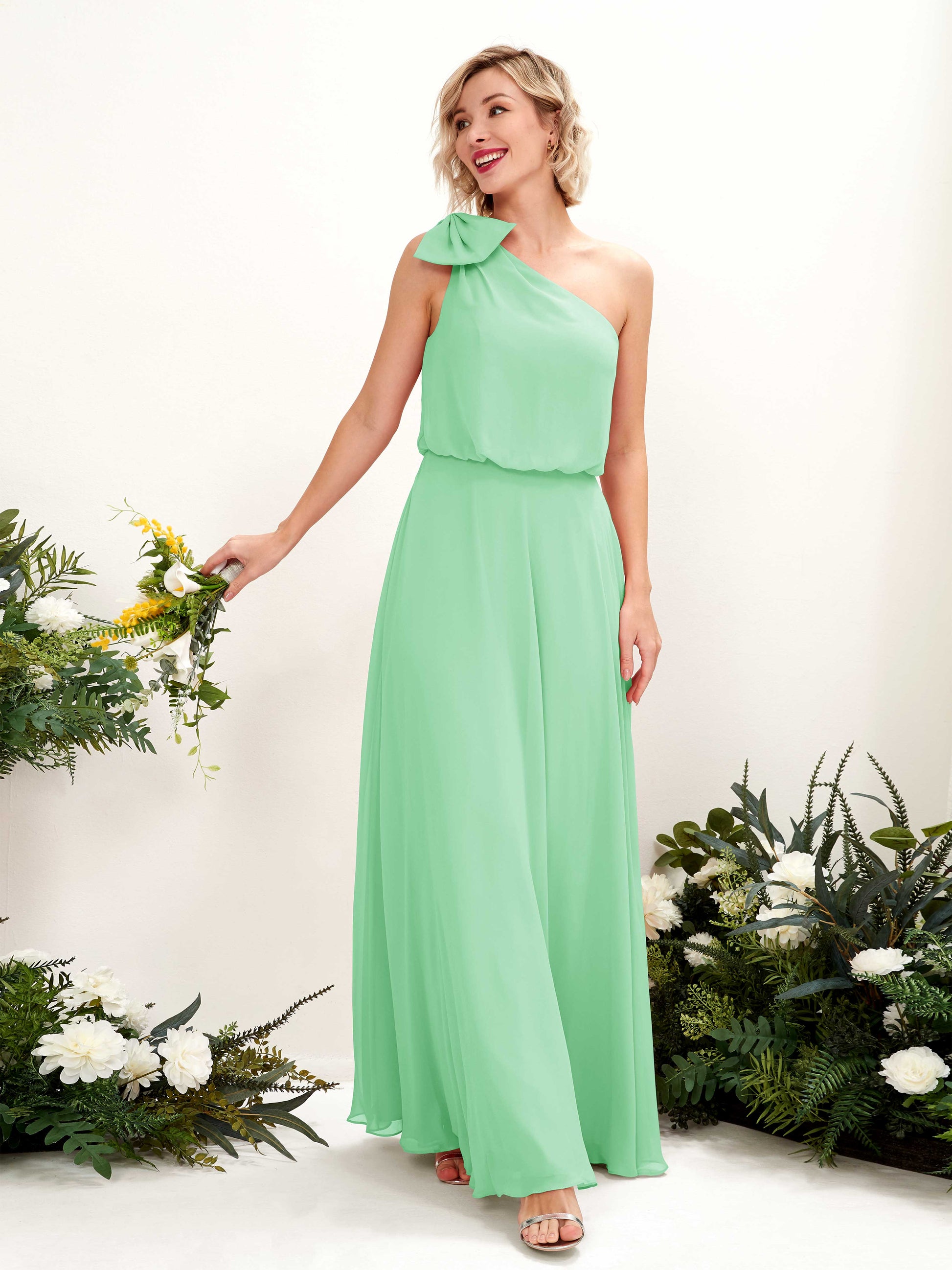 Laurel Mint Green One Shoulder Maxi Dress