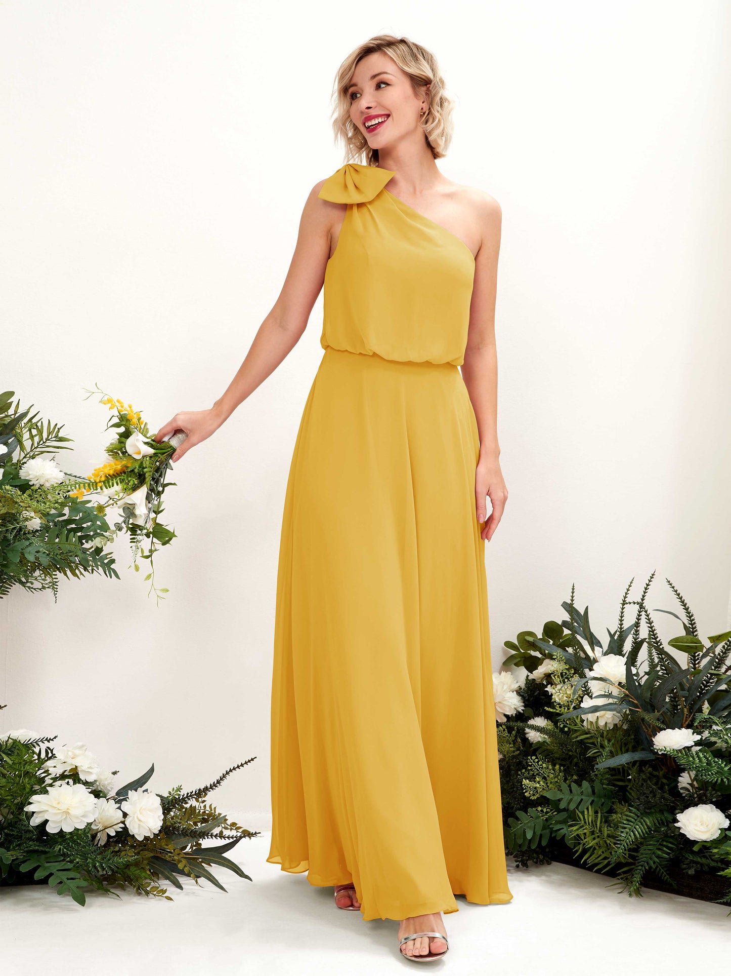 Laurel Mustard Yellow One Shoulder Maxi Dress