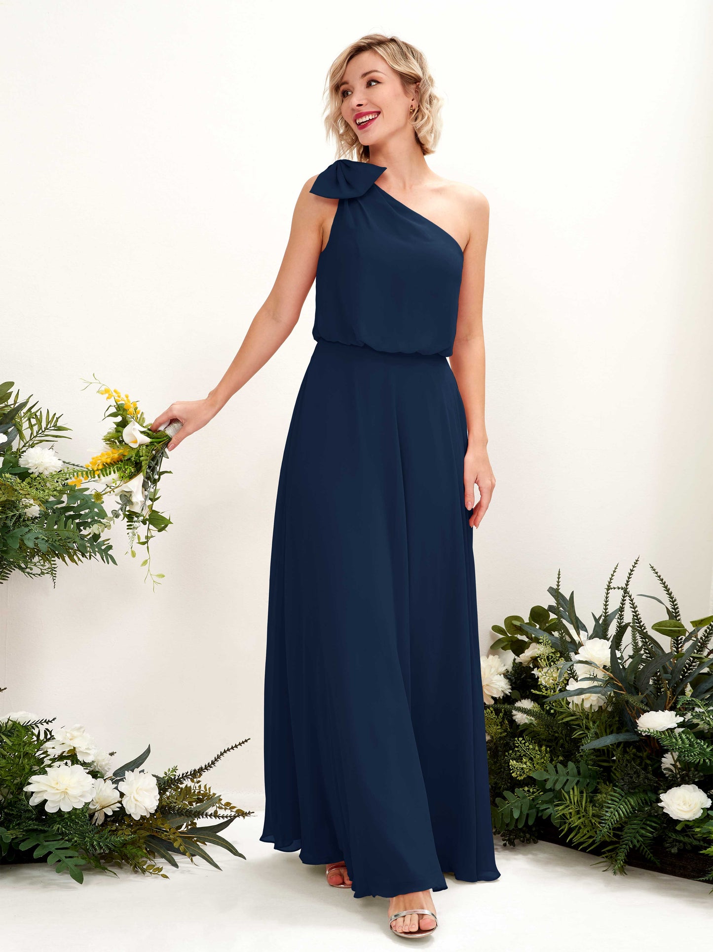 Laurel Navy One Shoulder Maxi Dress