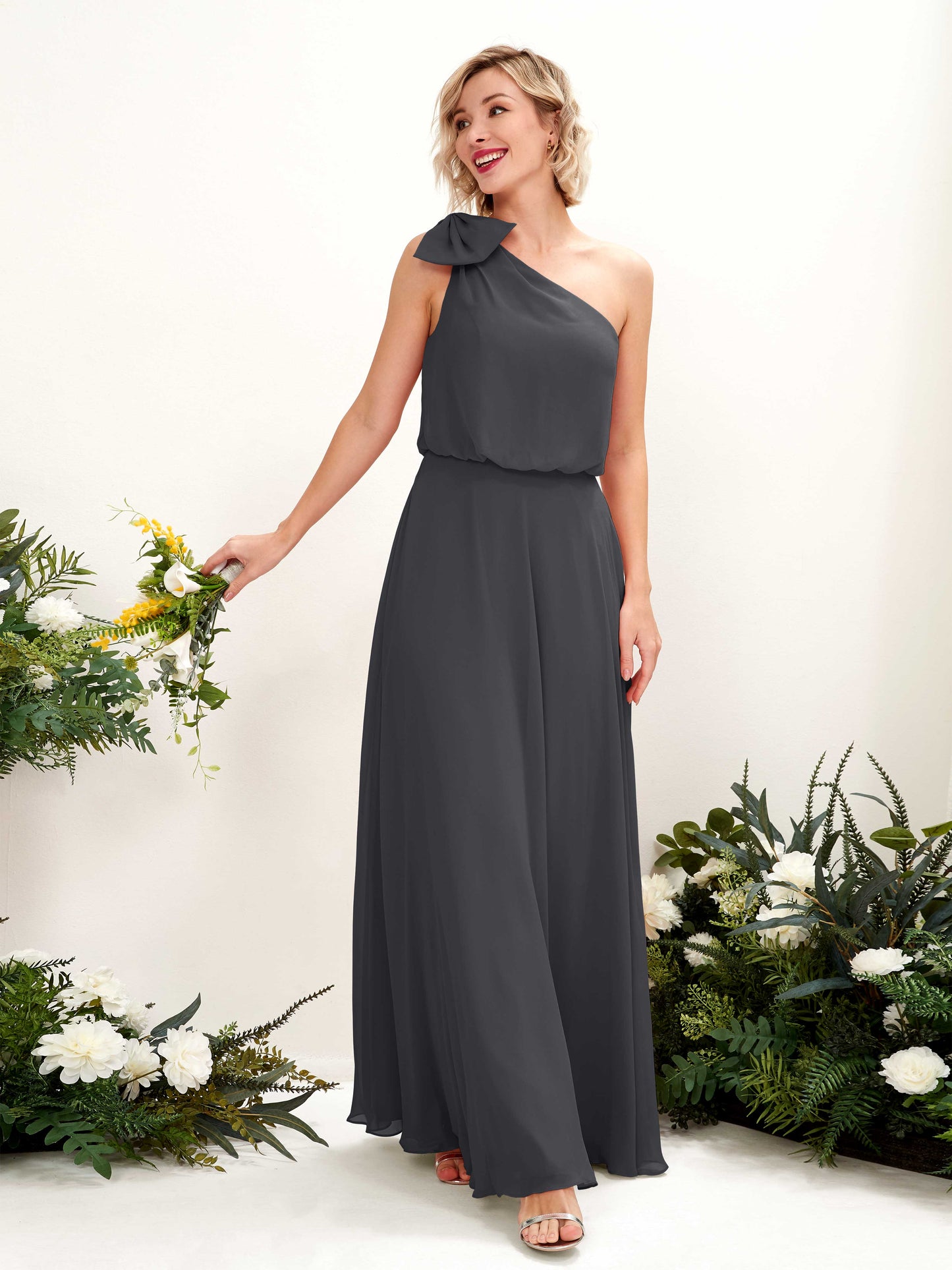 Laurel Pewter One Shoulder Maxi Dress