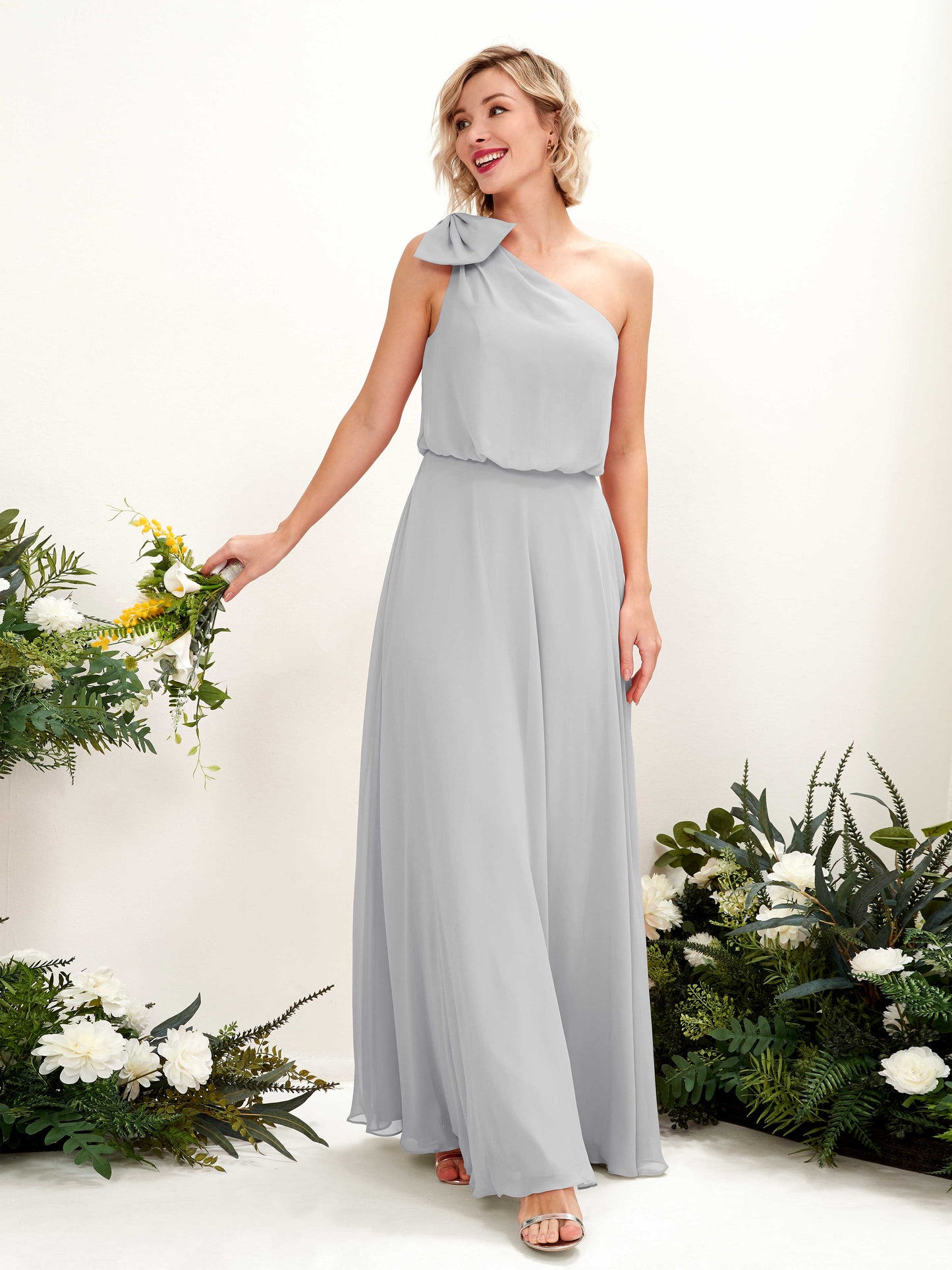 Laurel Silver One Shoulder Maxi Dress