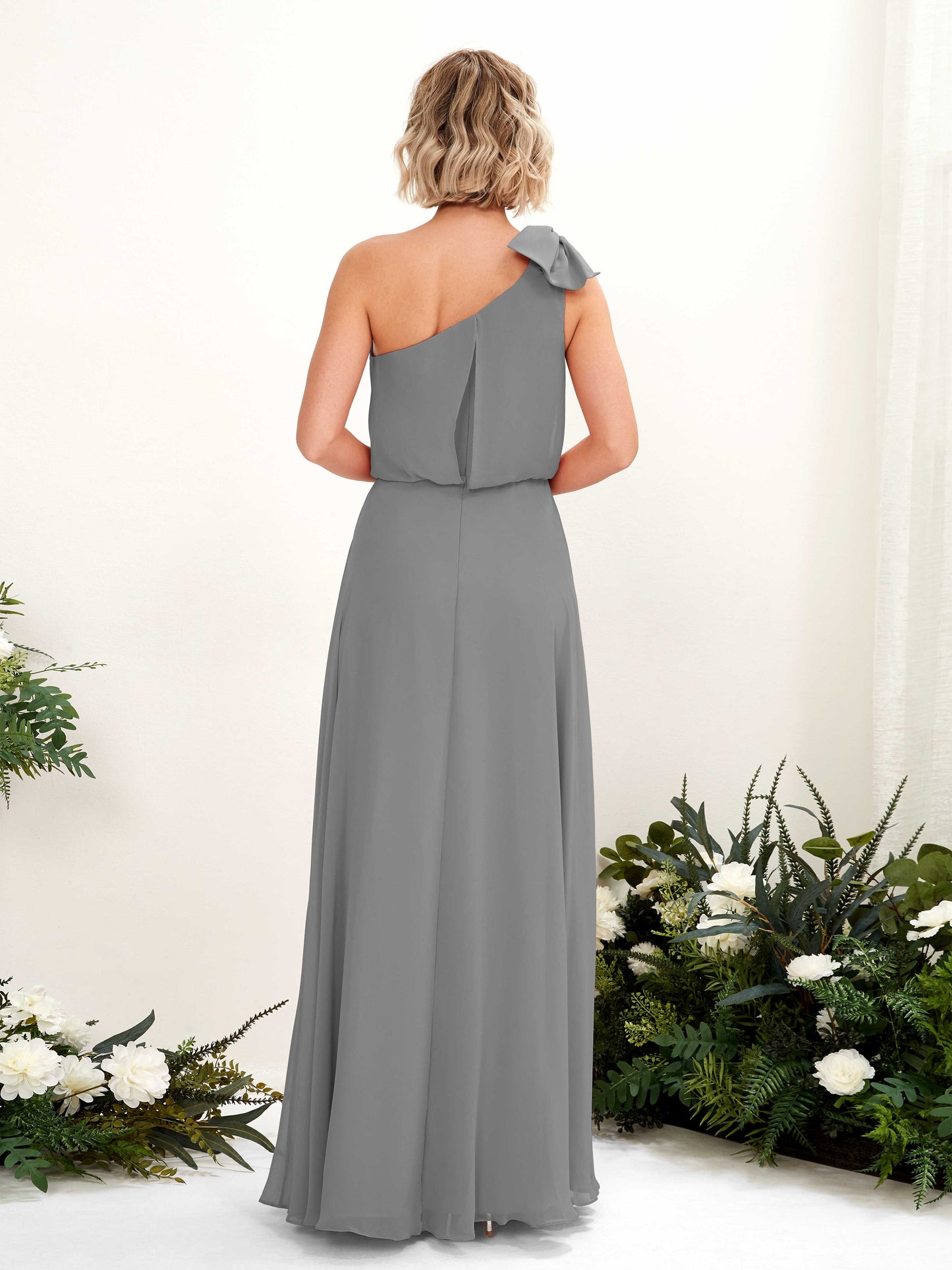 Laurel Steel Gray One Shoulder Maxi Dress