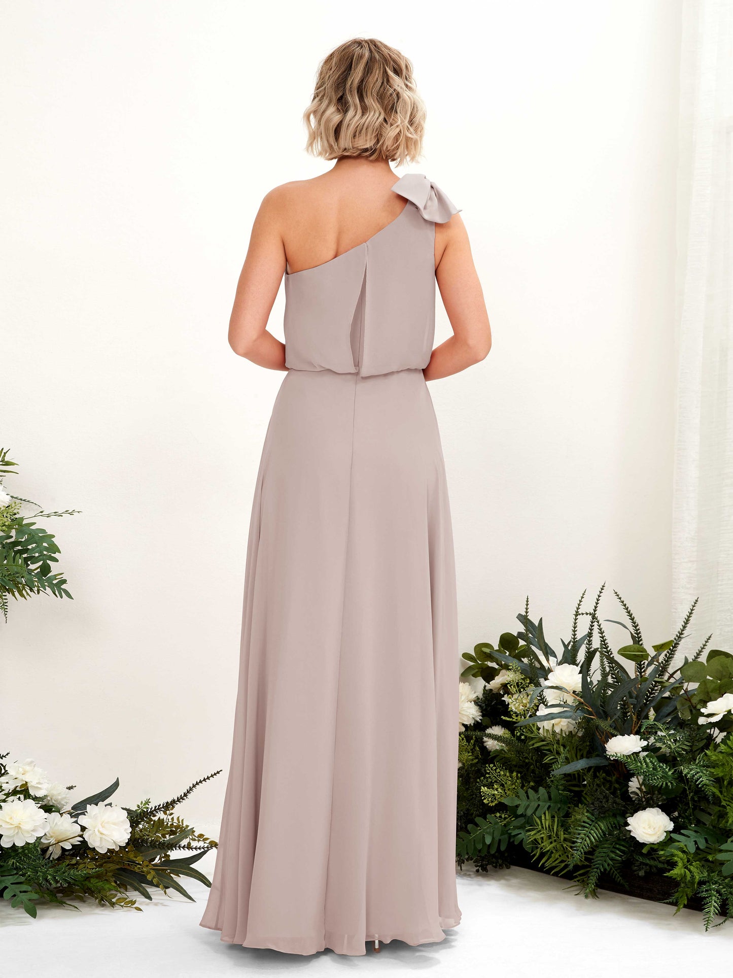 Laurel Taupe One Shoulder Maxi Dress