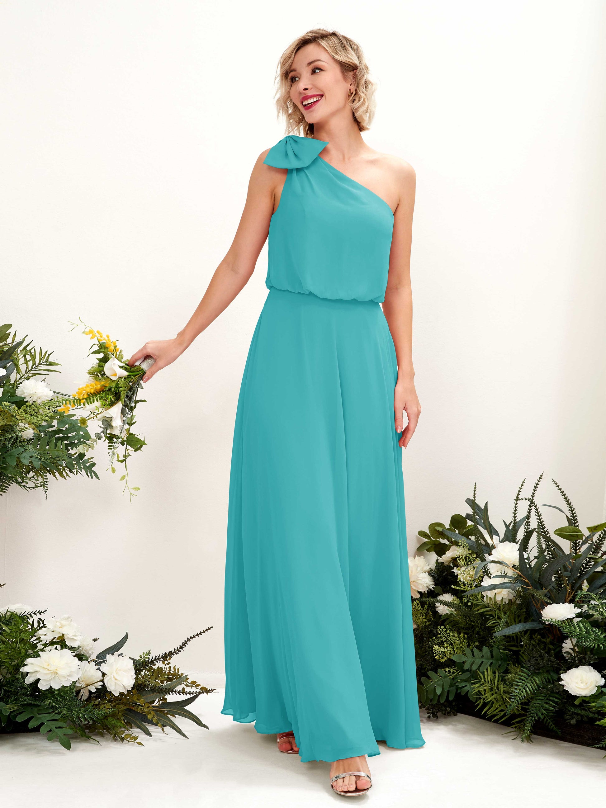 Laurel Turquoise One Shoulder Maxi Dress