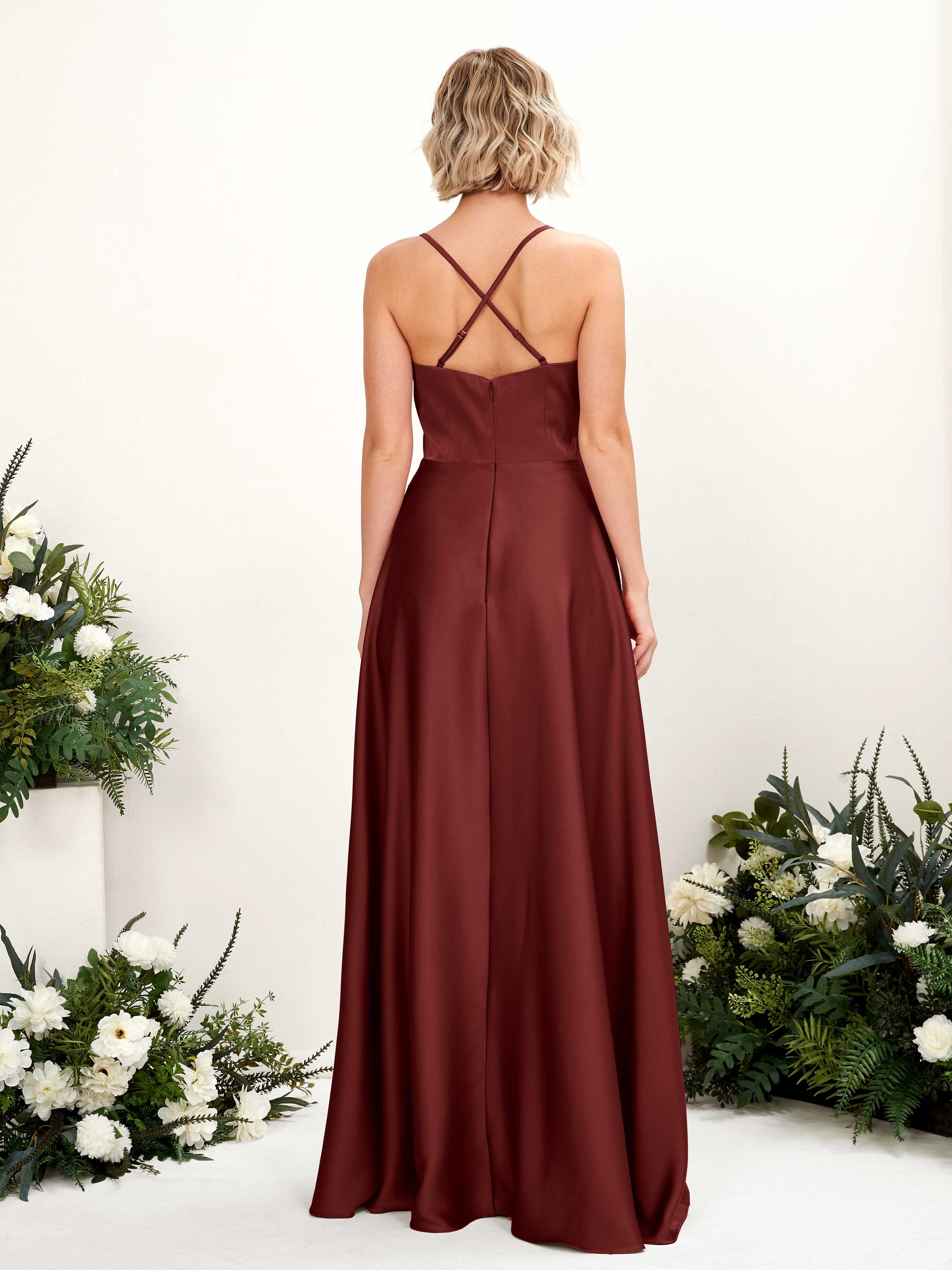 Lenoya Burgundy Satin Sleeveless Maxi Dress