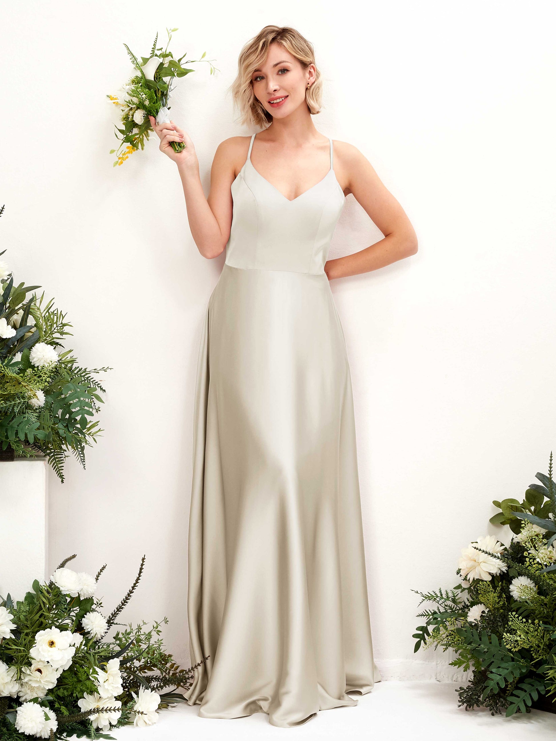 Lenoya Champagne Satin Sleeveless Maxi Dress