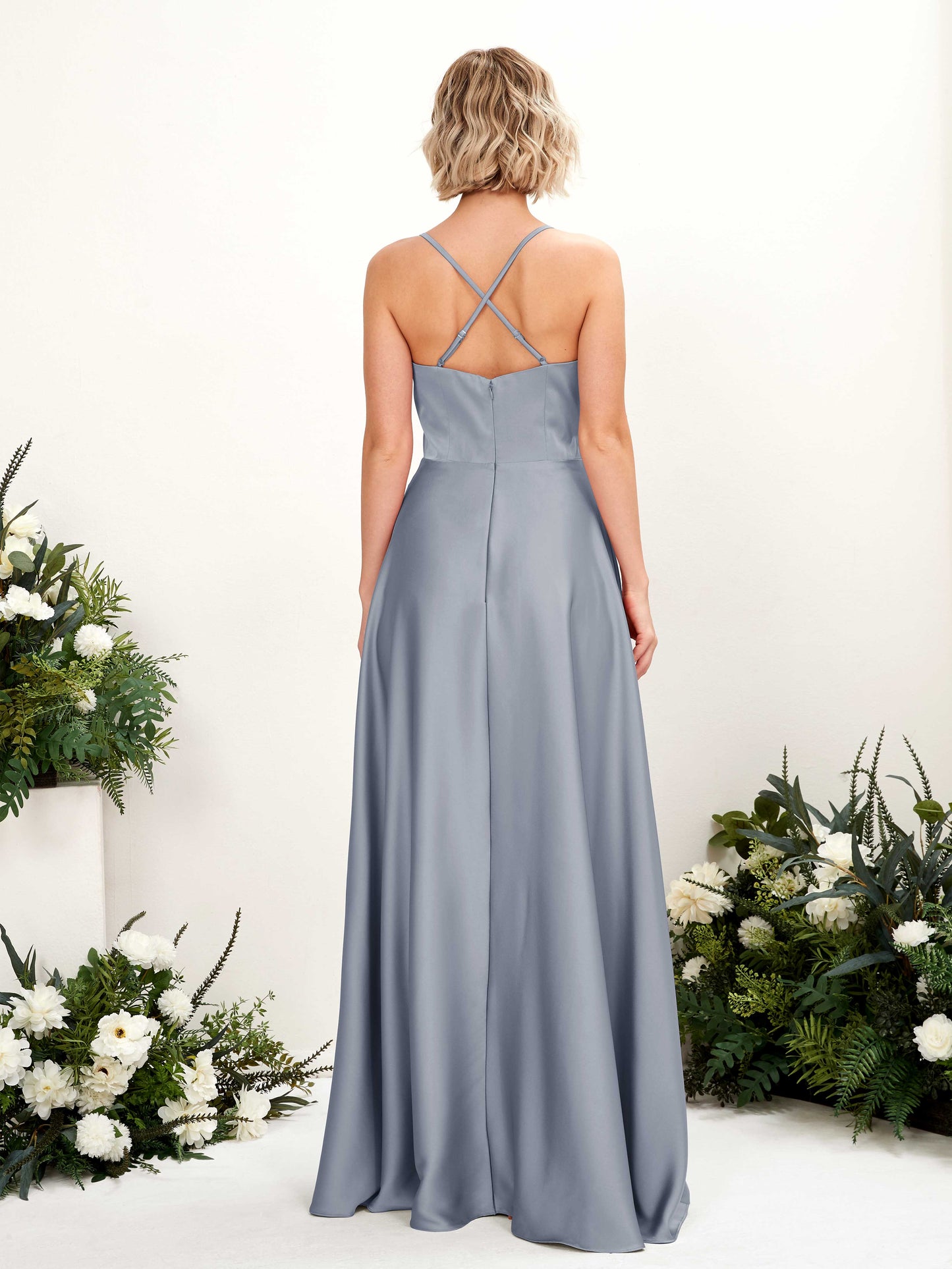 Lenoya Dusty Blue Satin Sleeveless Maxi Dress