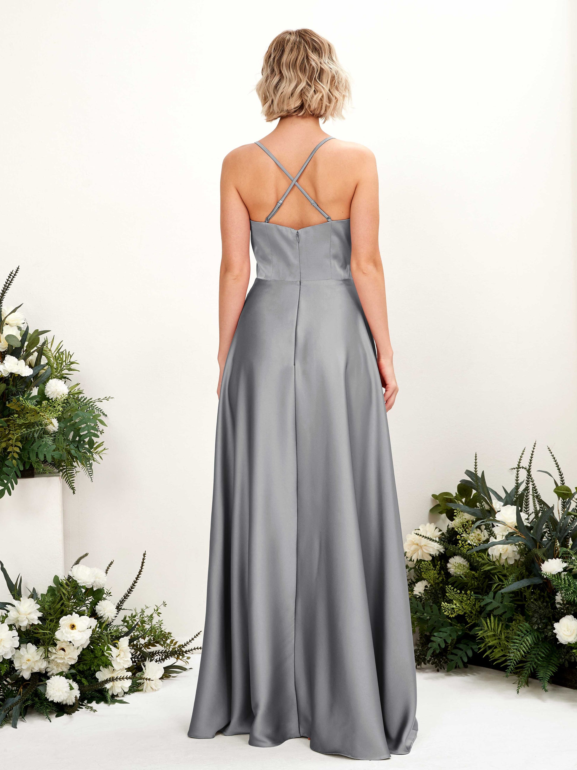 Lenoya Steel Gray Satin Sleeveless Maxi Dress