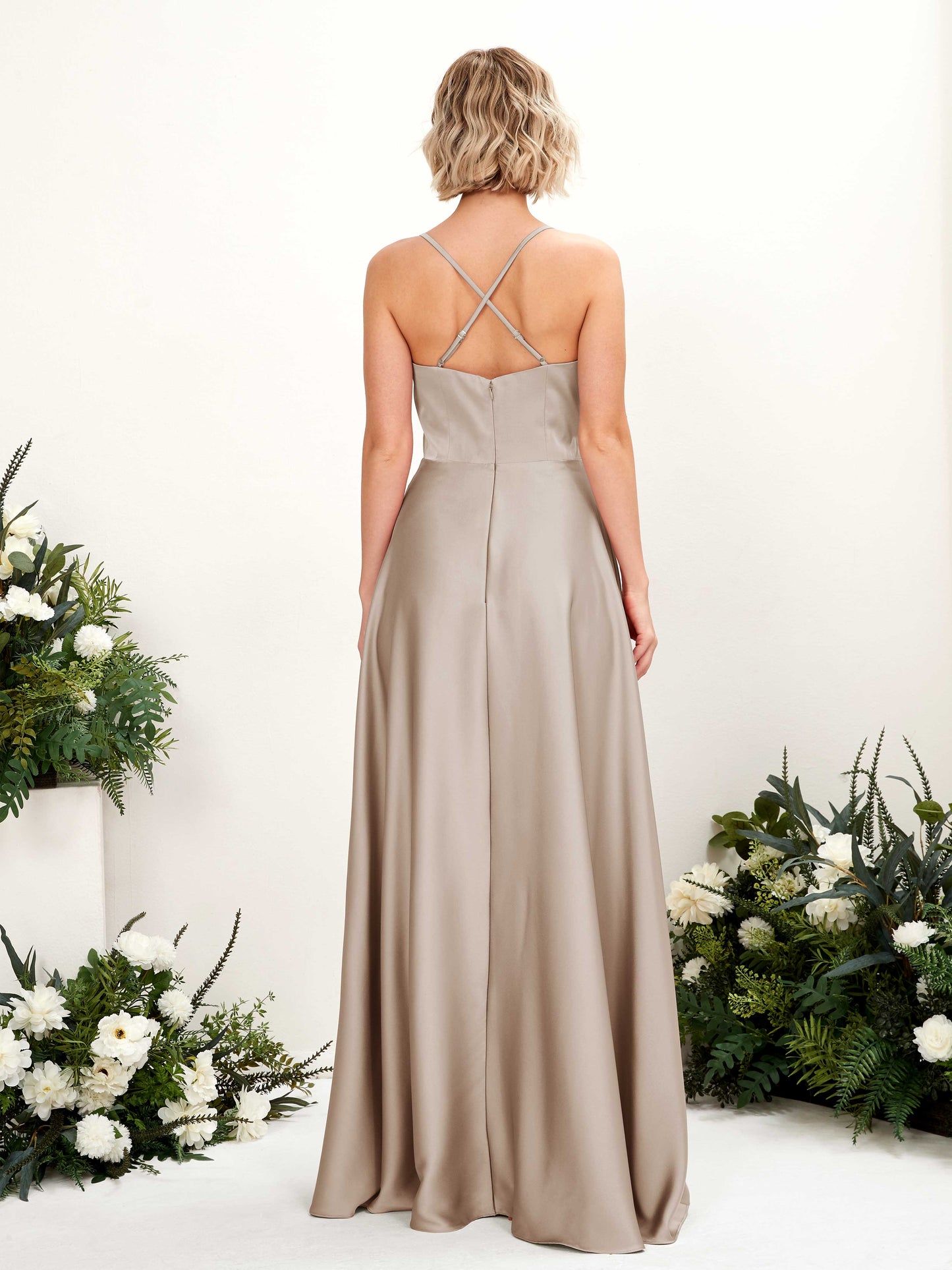 Lenoya Taupe Satin Sleeveless Maxi Dress