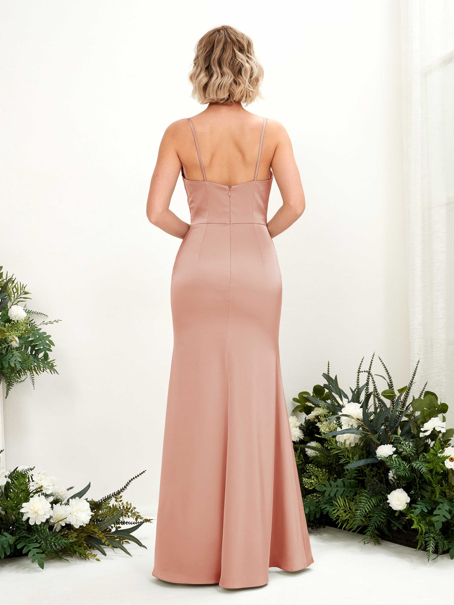 Lesley Cantaloupe Satin Sleeveless Maxi Dress