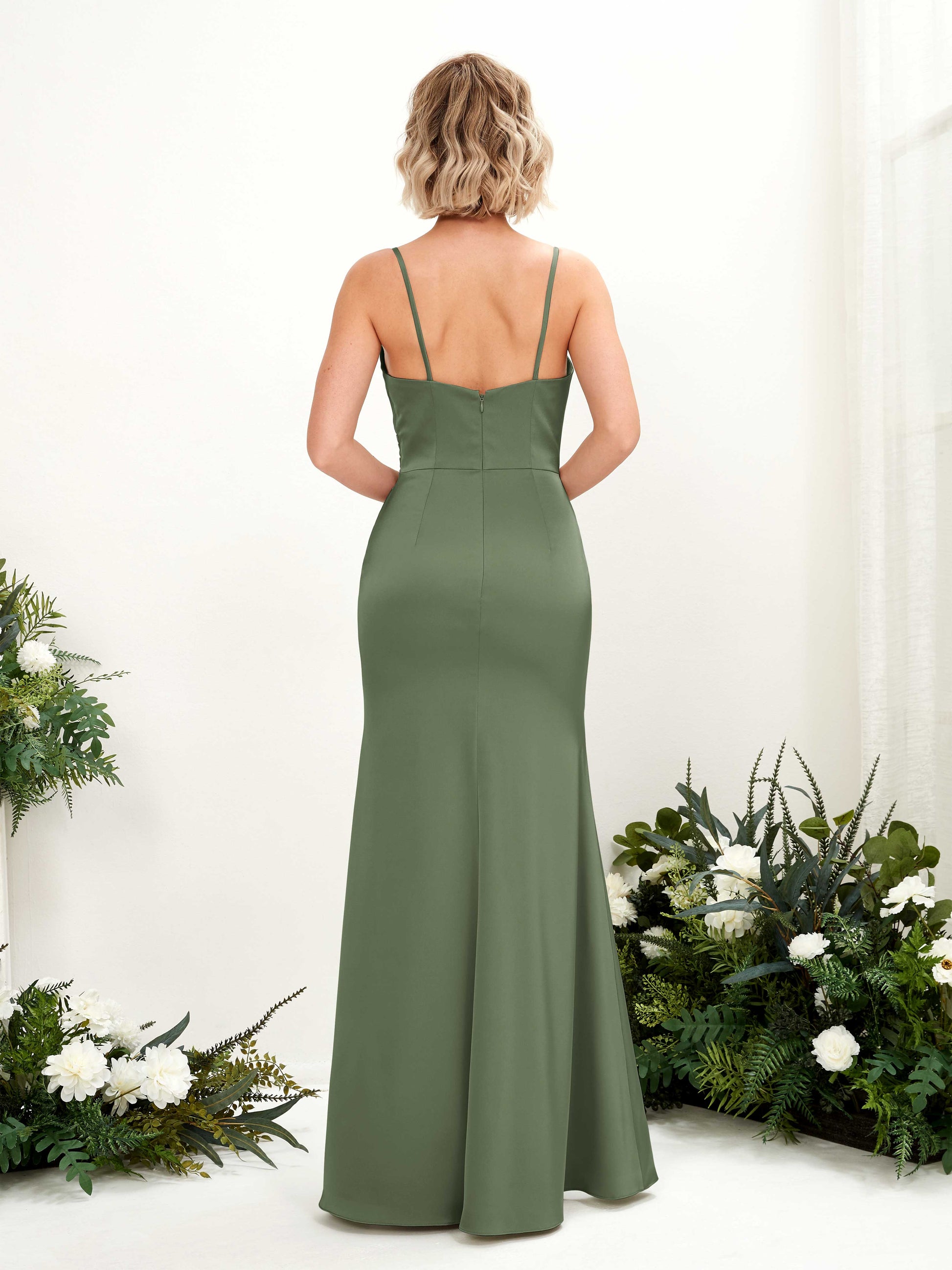 Lesley Green Olive Satin Sleeveless Maxi Dress