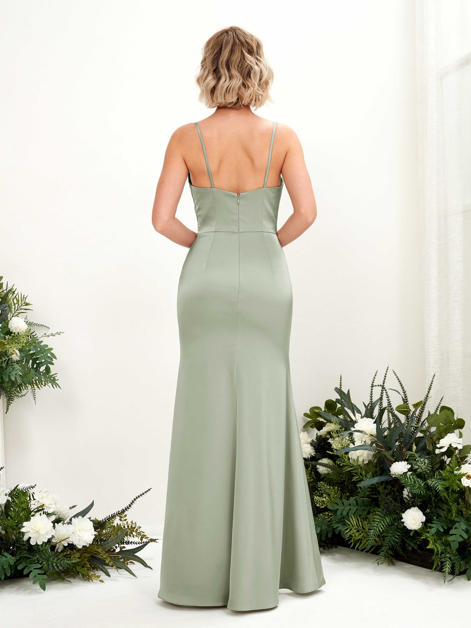 Lesley Sage Green Satin Sleeveless Maxi Dress