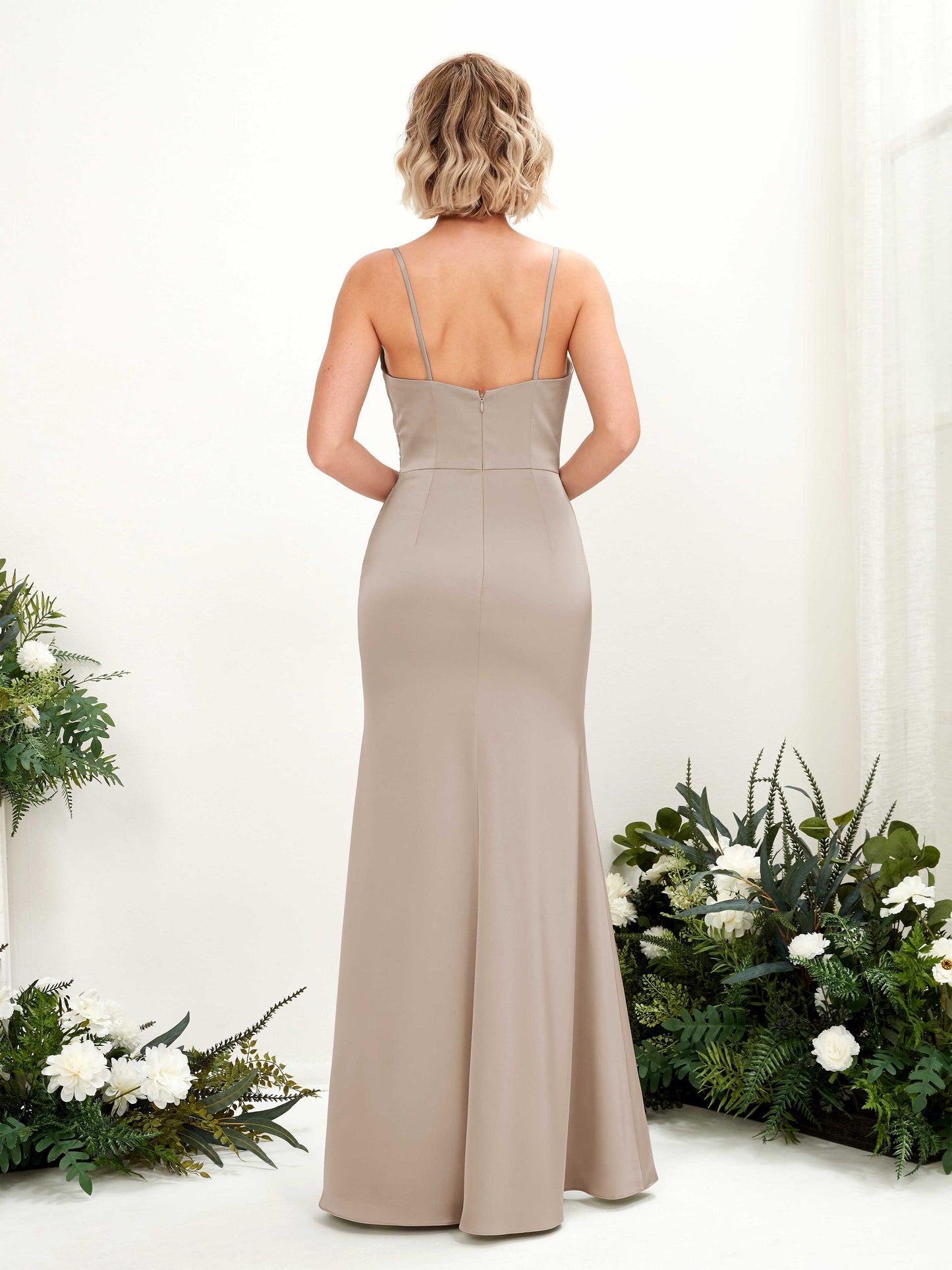 Lesley Taupe Satin Sleeveless Maxi Dress