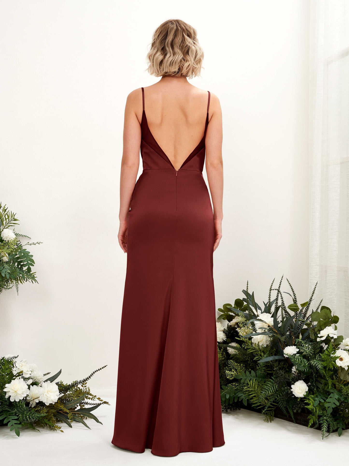 Letitia Burgundy Satin Sleeveless Maxi Dress