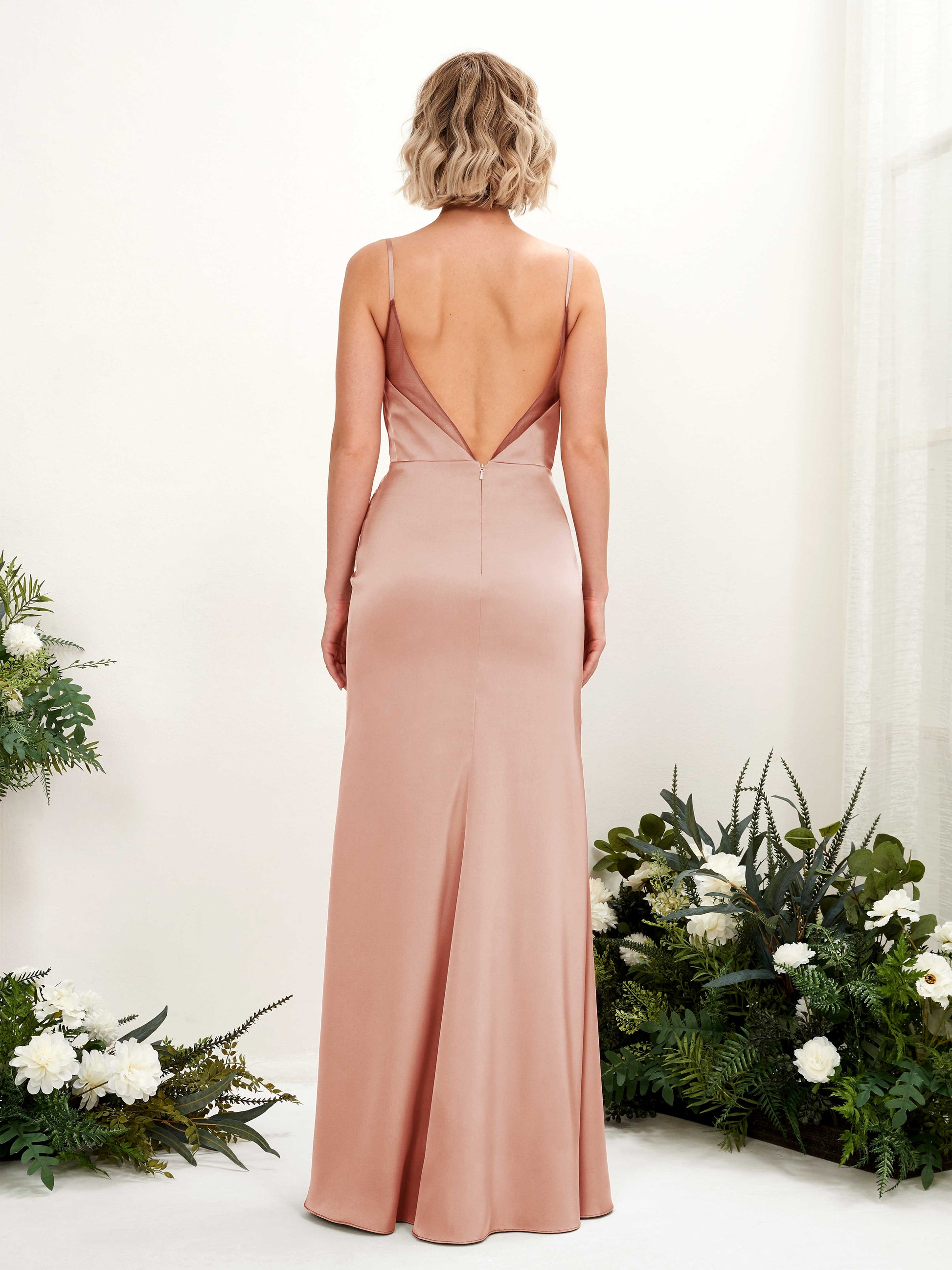 Letitia Cantaloupe Satin Sleeveless Maxi Dress