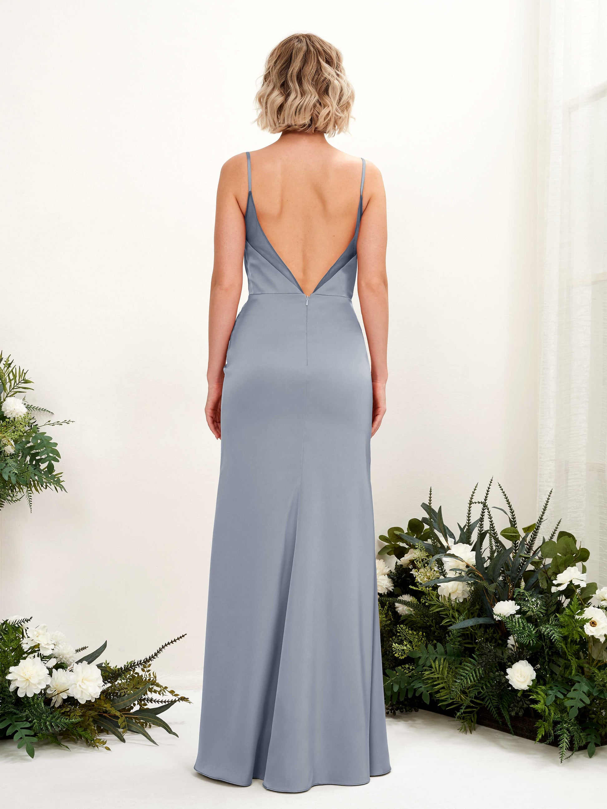 Letitia Dusty Blue Satin Sleeveless Maxi Dress