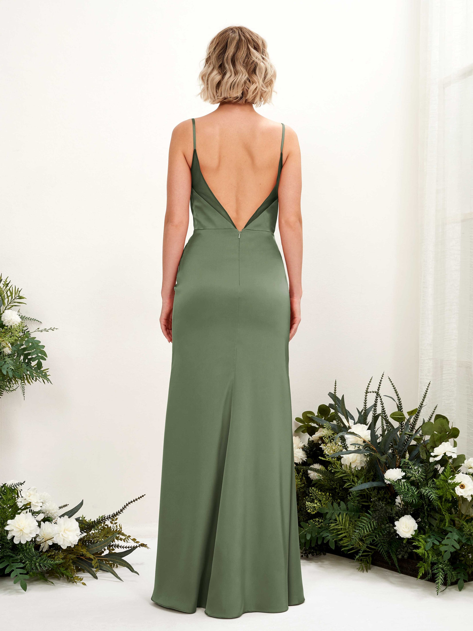 Letitia Green Olive Satin Sleeveless Maxi Dress