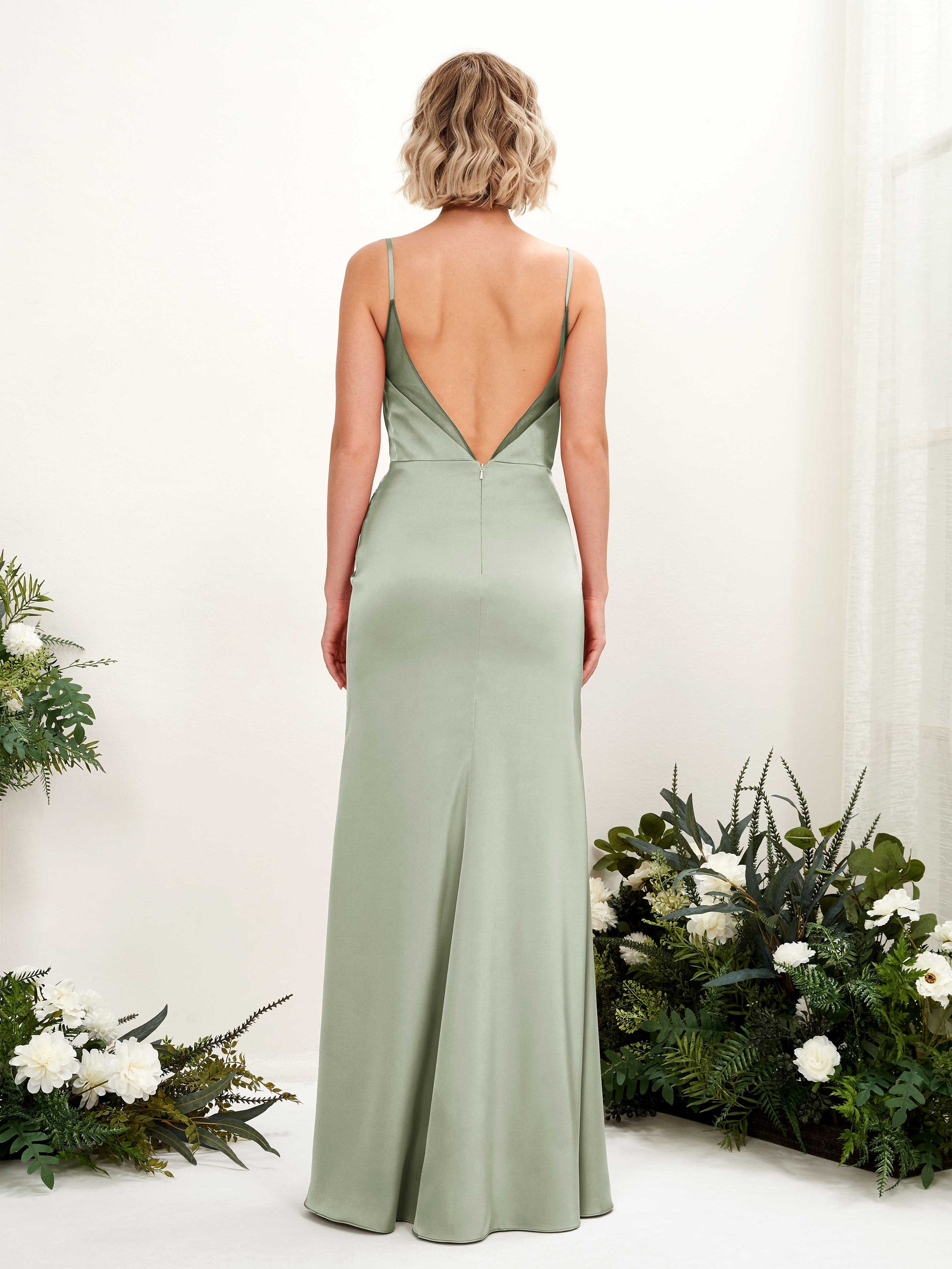 Letitia Sage Green Satin Sleeveless Maxi Dress